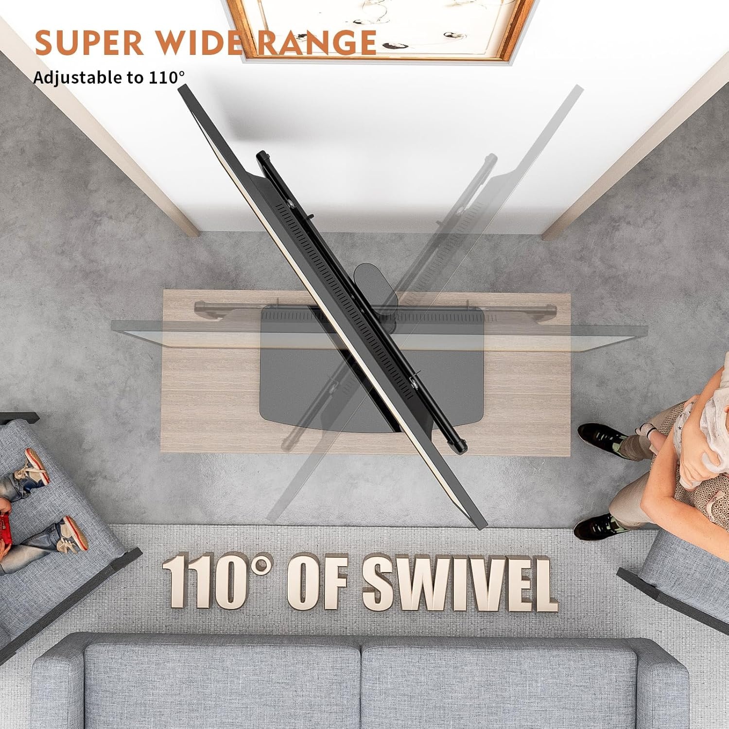 image:imageUniversal Swivel TV StandBase Table Top TV Stand 32 to 65 inch TVs 80 Degree Swivel 4 Level Height Adjustable Heavy Duty Tempered Glass Base Holds up to 88lbs Screens HT04B0024086 SWIVEL TV STAND