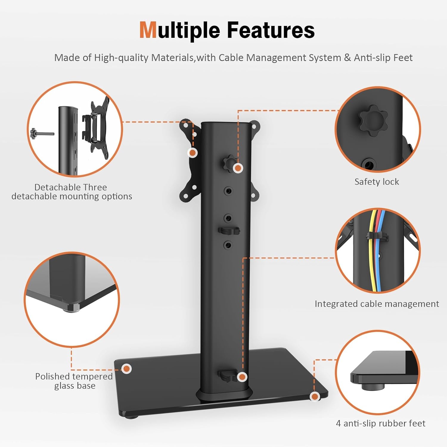 image:imageUniversal Swivel TV StandBase Table Top TV Stand for 13 to 32 inch TVs with 100 Degree Swivel 4 Level Height Adjustable Heavy Duty Tempered Glass Base Holds up to 77lbs HT07B0011332 HT07B001