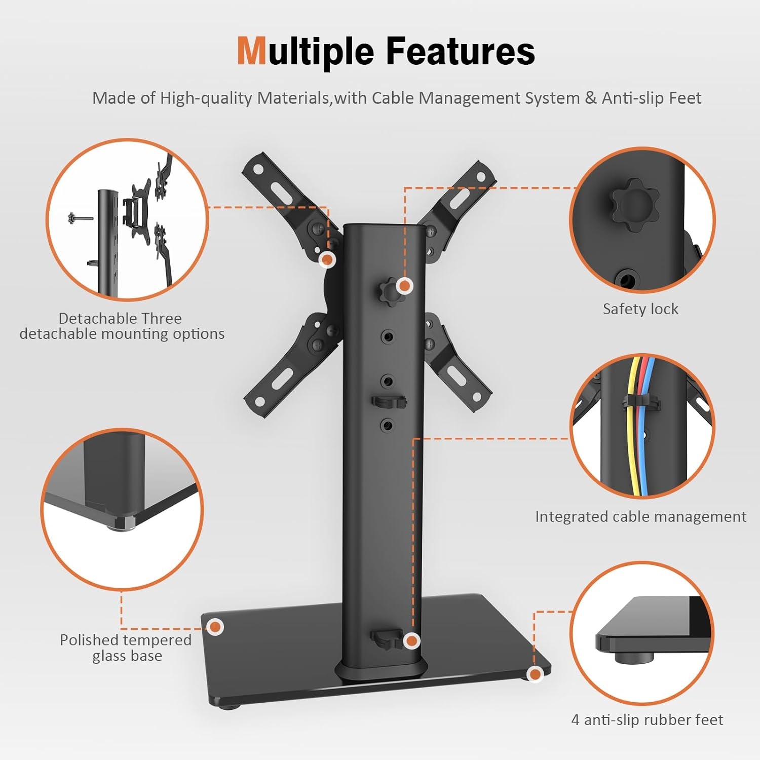 image:imageUniversal Swivel TV StandBase Table Top TV Stand for 13 to 32 inch TVs with 100 Degree Swivel 4 Level Height Adjustable Heavy Duty Tempered Glass Base Holds up to 77lbs HT07B0011339 HT07B002P