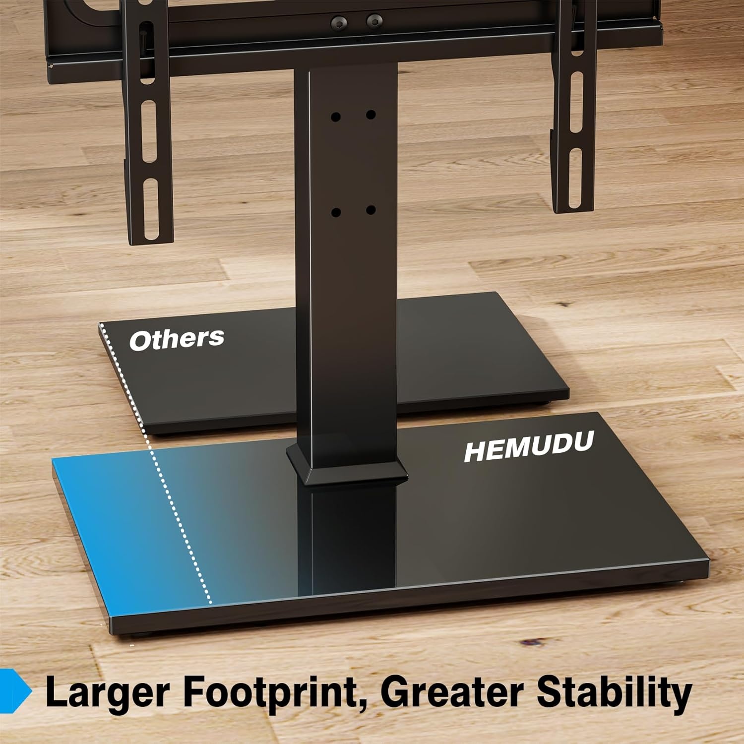 image:imageUniversal SwivelTable Top TV Stand 27 to 60 inch TVs 80 Degree Swivel 4 Level Height Adjustable Heavy Duty Tempered Glass Base Holds up to 99lbs Screens HT04B0012760 Universal Tabletop TV Stand