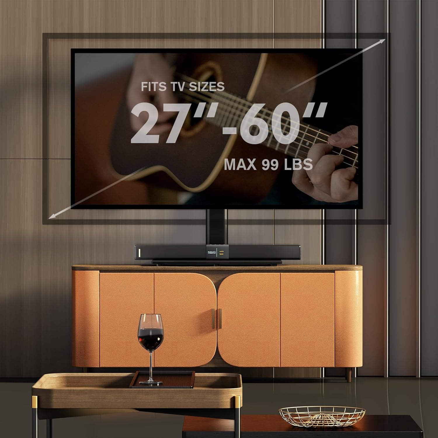 image:imageUniversal SwivelTable Top TV Stand 27 to 60 inch TVs 80 Degree Swivel 4 Level Height Adjustable Heavy Duty Tempered Glass Base Holds up to 99lbs Screens HT04B0012760 Universal Swivel TV Stand