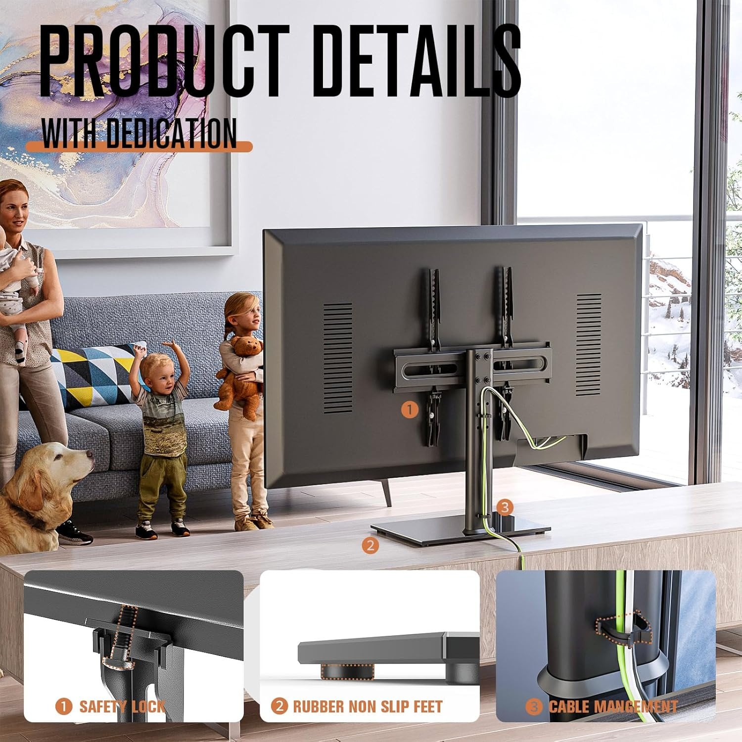 image:imageUniversal TV StandBase Table Top TV Stand with Wall Mount for Most 27 30 32 39 40 42 43 49 50 55 60 Inch LCD LED Plasma Flat Screen TVs Vesa Mount Holds up to 88 lbs 9 Level Height Adjustable2760 UNIVERSAL TABLETOP TV STAND
