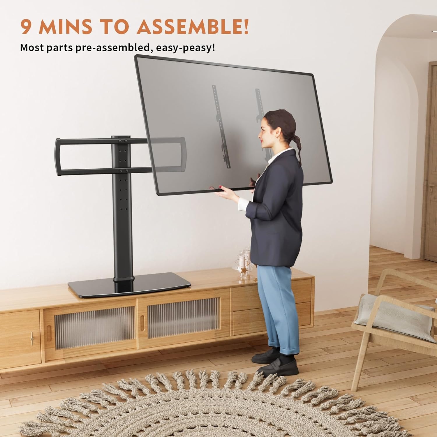 image:imageUniversal TV StandBase Tabletop TV Stand with Wall Mount for 40 to 86 inch 5 Level Height Adjustable Heavy Duty Tempered Glass Base Holds up to 132lbs Screens HT03B003