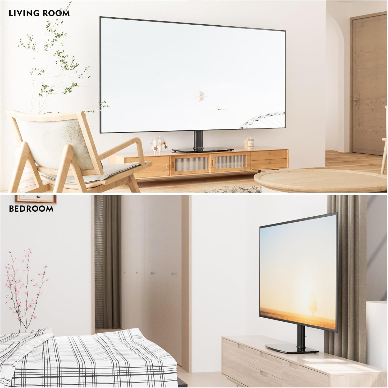 image:imageUniversal TV StandBase Tabletop TV Stand with Wall Mount for 40 to 86 inch 5 Level Height Adjustable Heavy Duty Tempered Glass Base Holds up to 132lbs Screens HT03B003