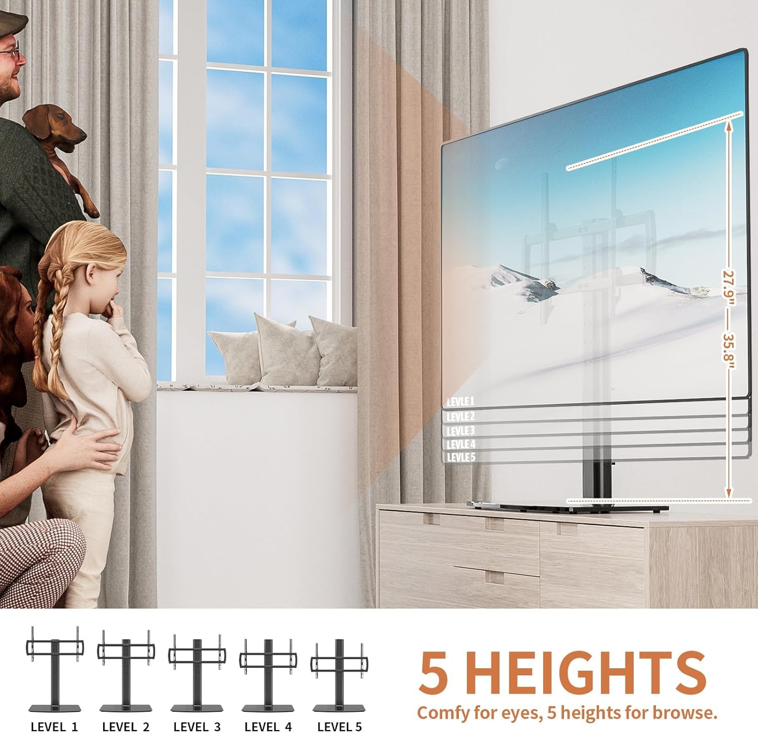 image:imageUniversal TV StandBase Tabletop TV Stand with Wall Mount for 40 to 86 inch 5 Level Height Adjustable Heavy Duty Tempered Glass Base Holds up to 132lbs Screens HT03B003