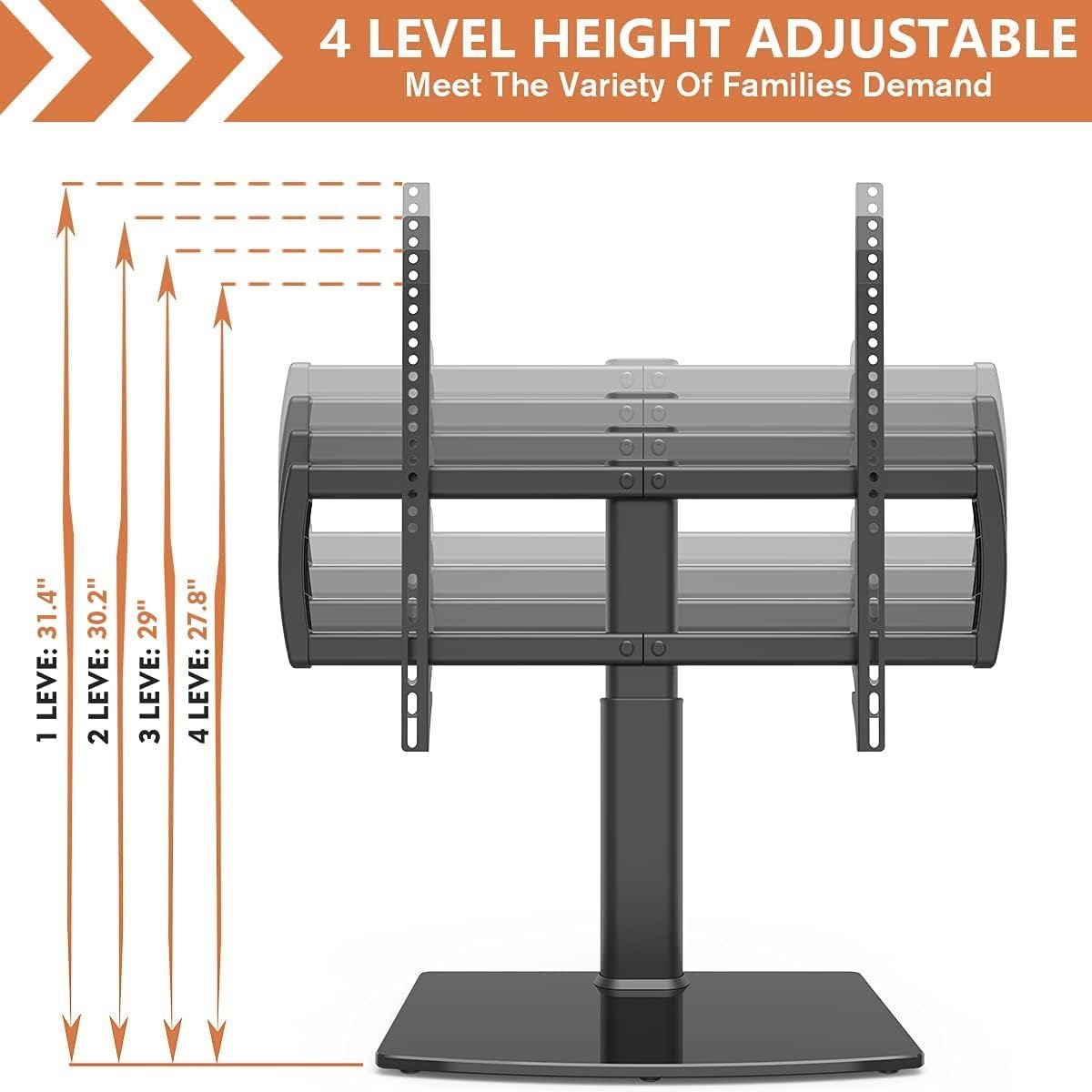 image:imageUniversal Tabletop TV Stand with Wall Mount for 32 to 70 inch 4 Level Height Adjustable Heavy Duty Tempered Glass Base Holds up to 110lbs Screens HT03B0023270 Universal Tabletop TV Stand