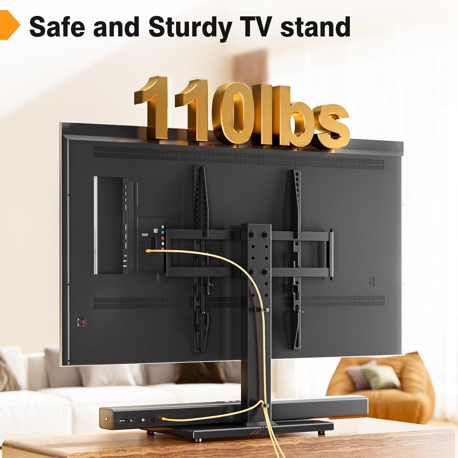 image:imageUniversal Tabletop TV Stand with Wall Mount for 32 to 70 inch 4 Level Height Adjustable Heavy Duty Tempered Glass Base Holds up to 110lbs Screens HT03B0022760 Universal Tabletop TV Stand