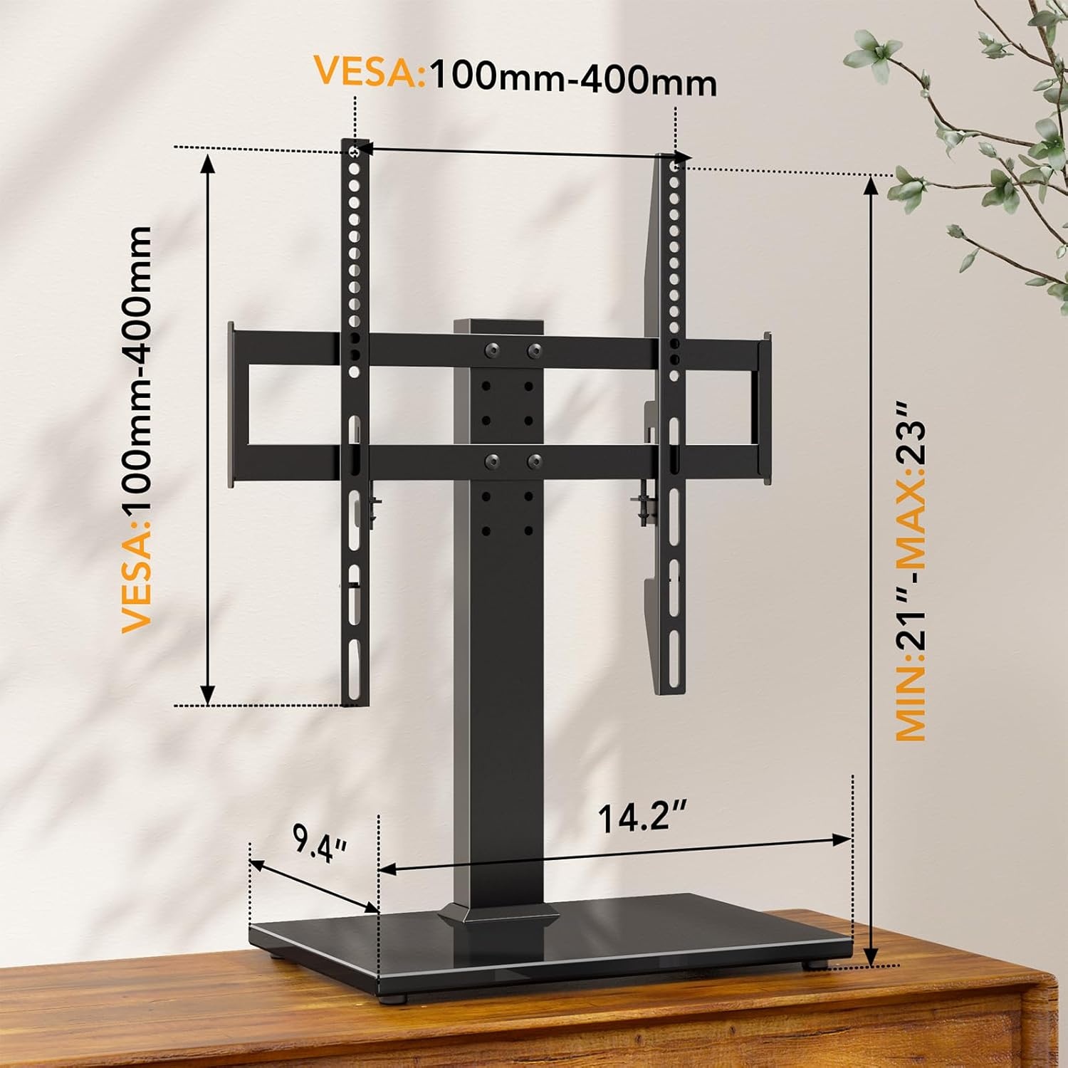 image:imageUniversal Tabletop TV Stand with Wall Mount for 32 to 70 inch 4 Level Height Adjustable Heavy Duty Tempered Glass Base Holds up to 110lbs Screens HT03B0022760 Universal Tabletop TV Stand
