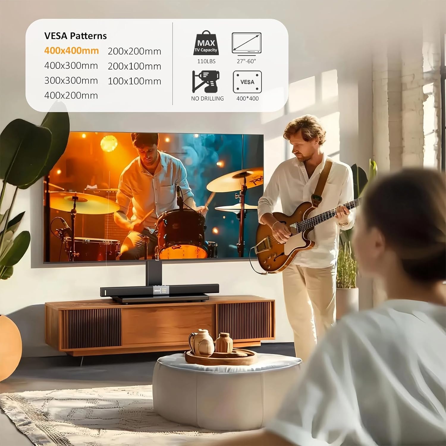 image:imageUniversal Tabletop TV Stand with Wall Mount for 32 to 70 inch 4 Level Height Adjustable Heavy Duty Tempered Glass Base Holds up to 110lbs Screens HT03B0022760 Universal Tabletop TV Stand