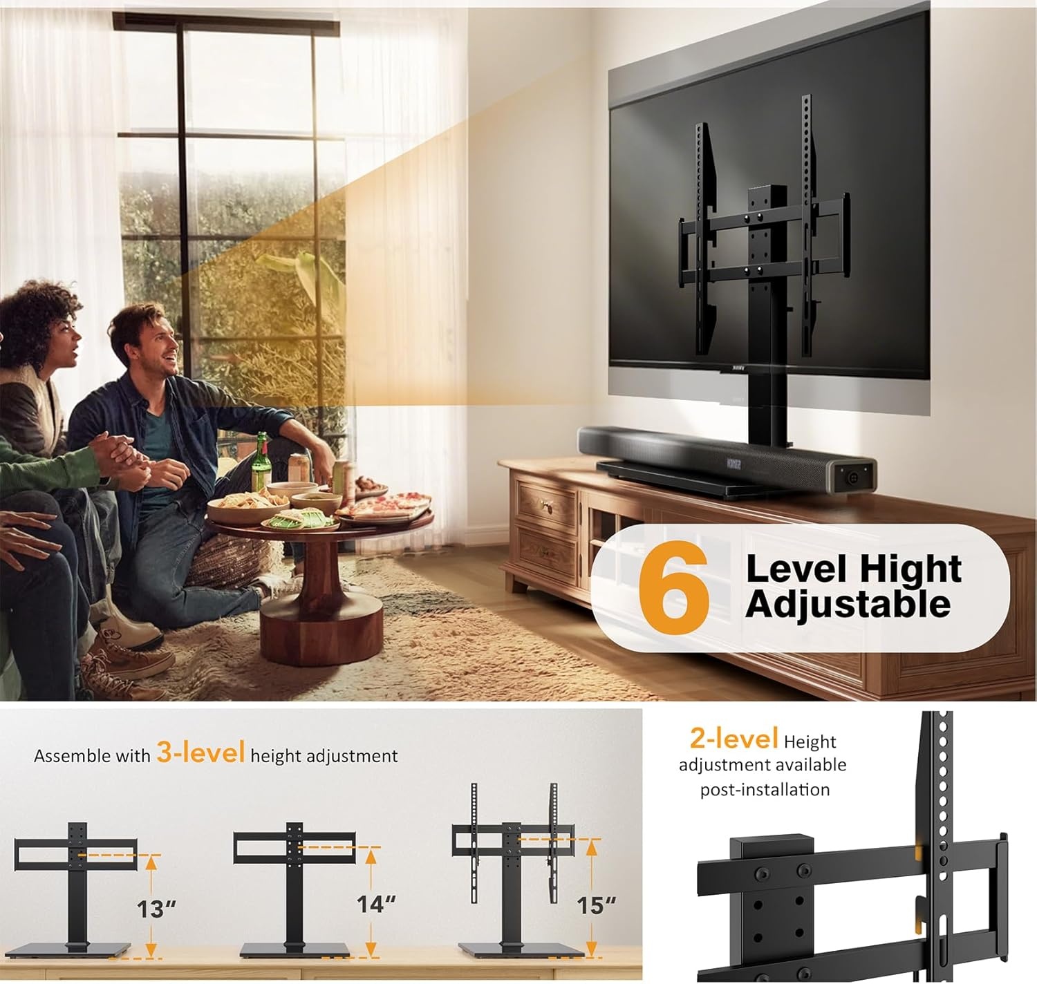 image:imageUniversal Tabletop TV Stand with Wall Mount for 32 to 70 inch 4 Level Height Adjustable Heavy Duty Tempered Glass Base Holds up to 110lbs Screens HT03B0022760 Universal Tabletop TV Stand