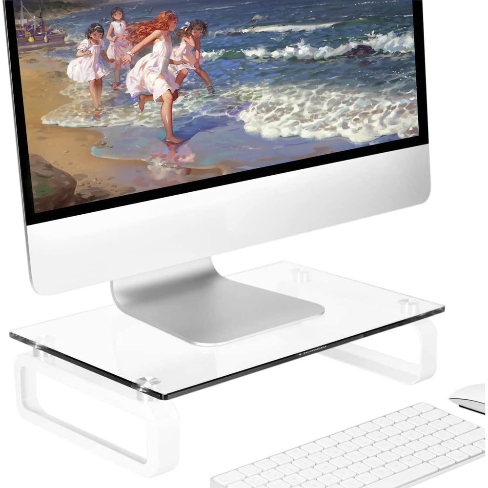 image:imageHemudu Clear Computer Monitor Stand Riser Multi Media Desktop Stand for Flat Screen LCD LED TV LaptopNotebook with Tempered Glass and Metal Legs HD02T001Clear