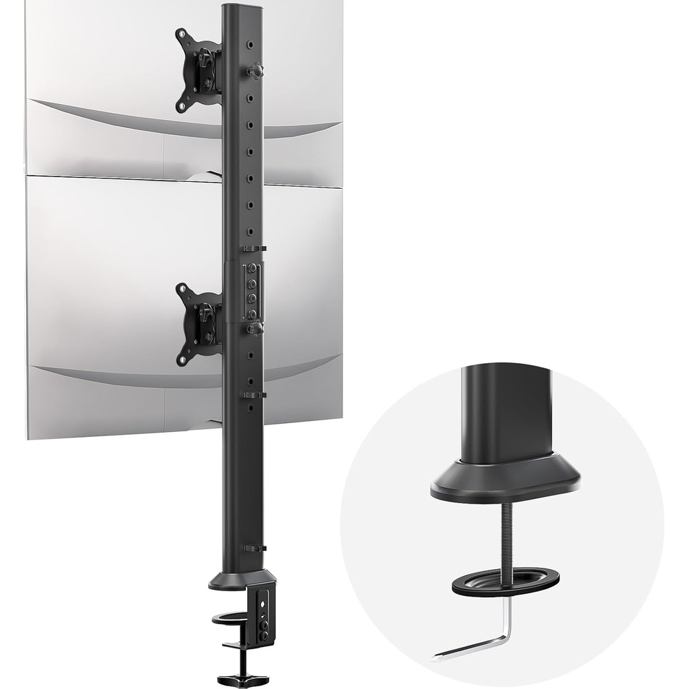 image:imageHemudu Dual Monitor Articulating Desk Mount Arm Stand Vertical Stack Screen Supports Two 13 to 34 Inch Computer Monitors with C Clamp WhiteBlack
