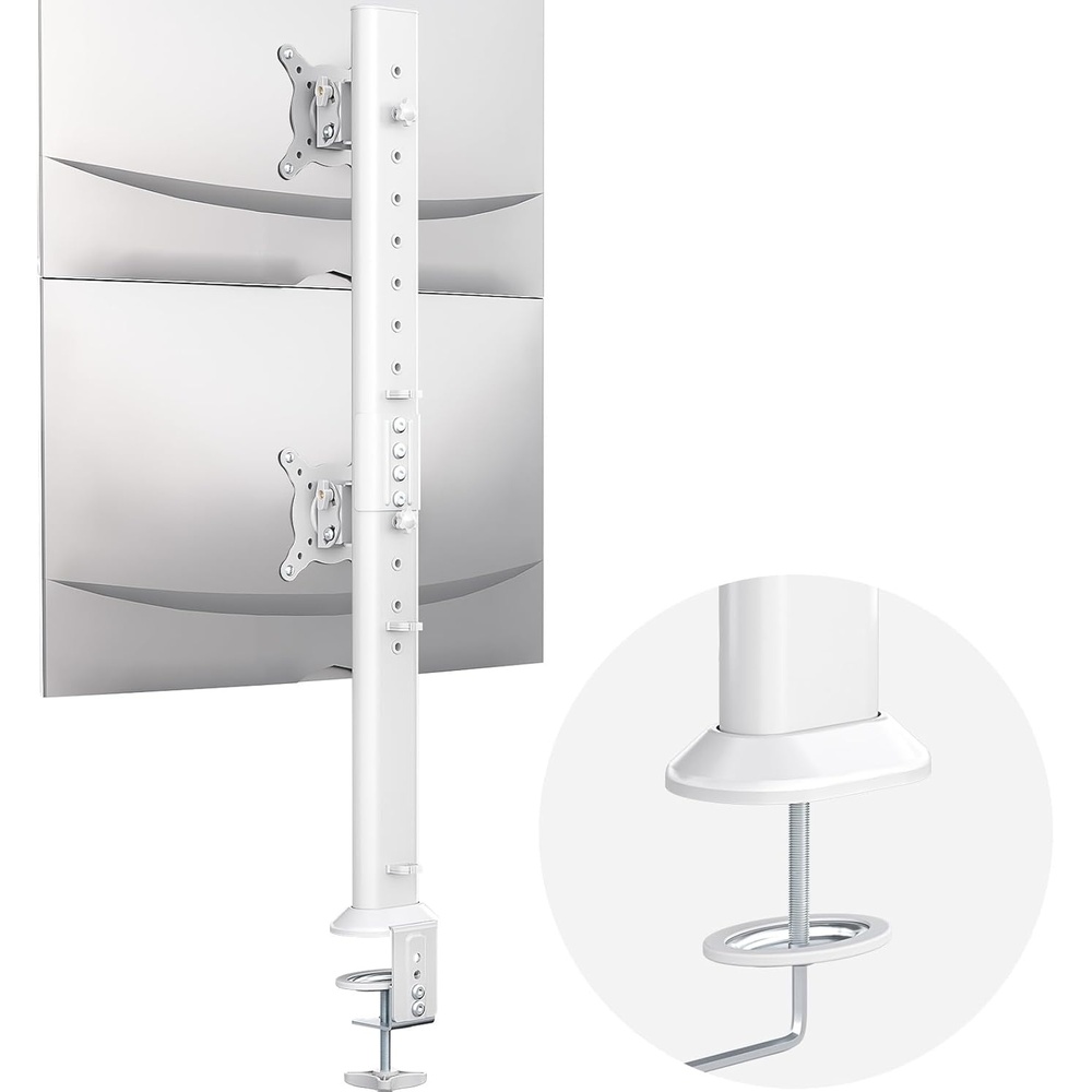 image:imageHemudu Dual Monitor Articulating Desk Mount Arm Stand Vertical Stack Screen Supports Two 13 to 34 Inch Computer Monitors with C Clamp WhiteWhite