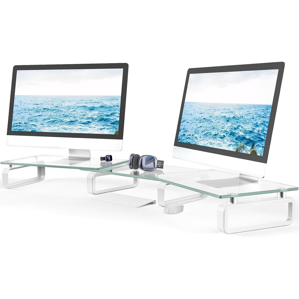 image:imageHemudu Dual Monitor Stand Computer Monitor Stand Desktop Organizer Monitor Stand Riser for PC Computer Laptop Clear HD02T3012 Pack Monitor Stand