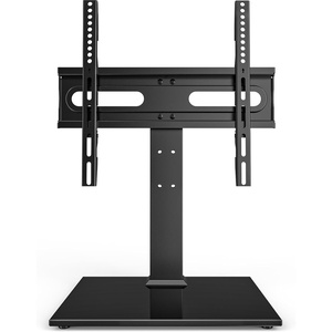 image:imageUniversal SwivelTable Top TV Stand 27 to 60 inch TVs 80 Degree Swivel 4 Level Height Adjustable Heavy Duty Tempered Glass Base Holds up to 99lbs Screens HT04B0012760 Universal Tabletop TV Stand