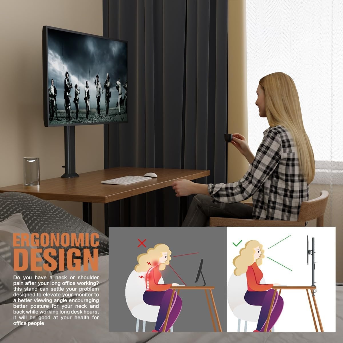 image:imageHEMUDU Single Desk Monitor Arm Mount Stand Fit for 13 inch to 32 inch Flat Curved Computer Screen with Swivel Height Adjustable RotationHolds up to 77lbs Black27 inch 42 inch