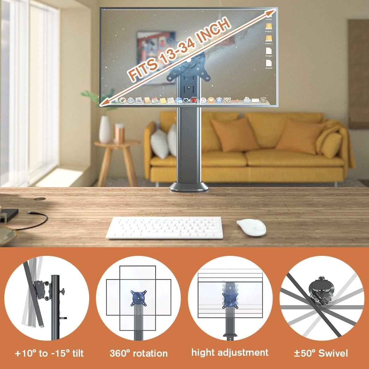 image:imageHEMUDU Single Desk Monitor Arm Mount Stand Fit for 13 inch to 32 inch Flat Curved Computer Screen with Swivel Height Adjustable RotationHolds up to 77lbs Black13 inch 32 inch