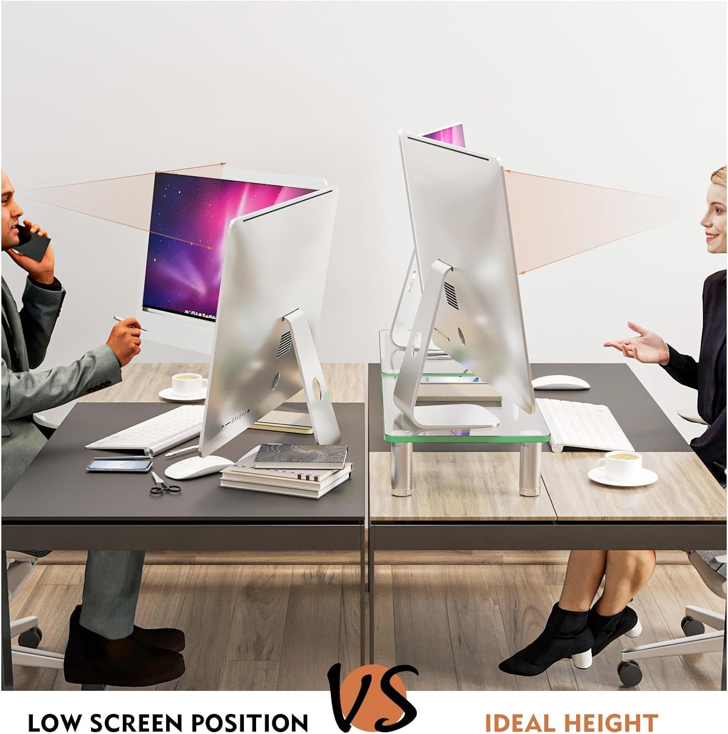 image:imageHemudu 2 Pack Computer Monitor Stand Riser with Height Adjustable Multi Media Desktop Stand for Flat Screen LCD LED TV LaptopNotebookXbox One Black HD01B202Clear