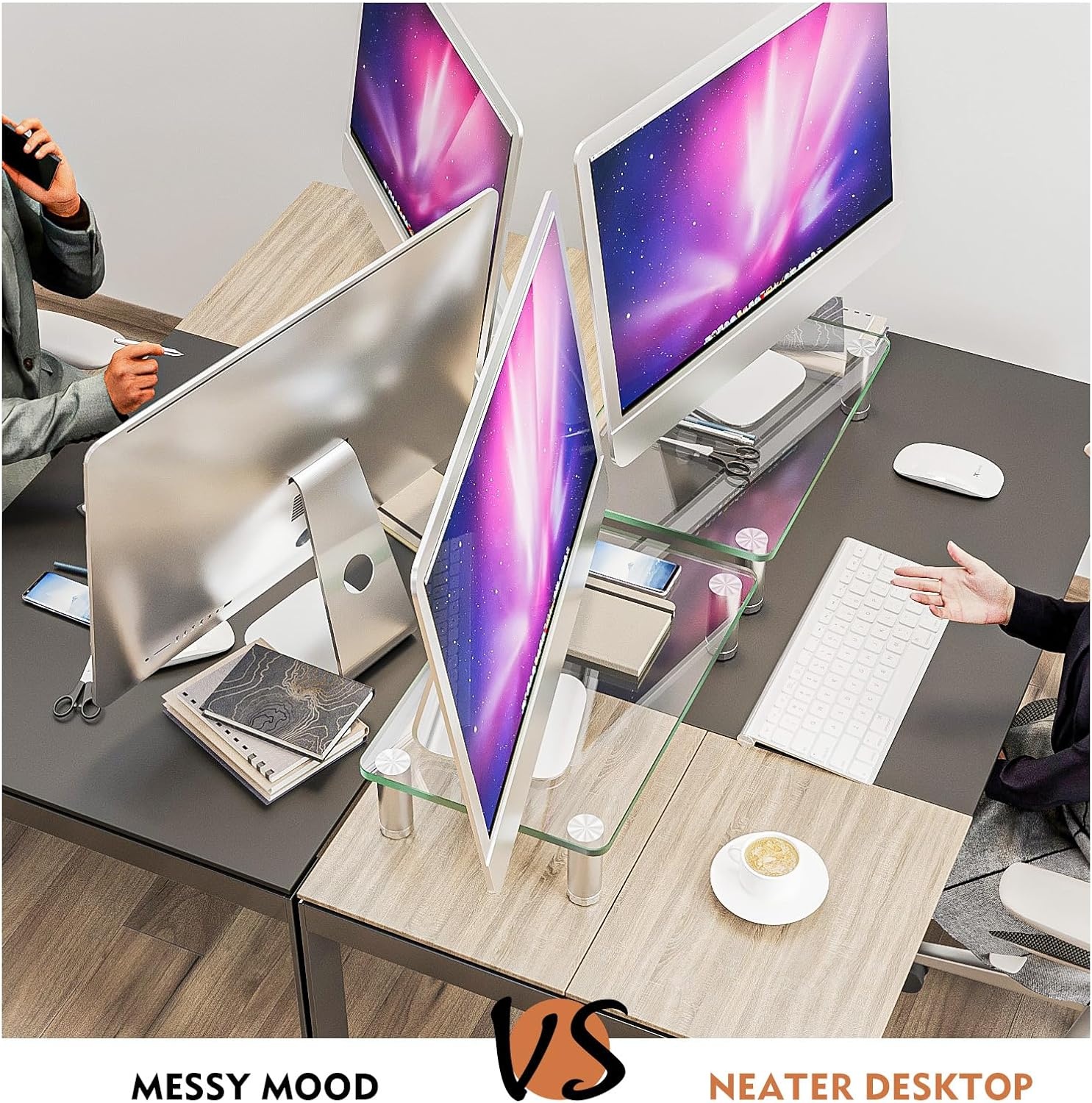 image:imageHemudu 2 Pack Computer Monitor Stand Riser with Height Adjustable Multi Media Desktop Stand for Flat Screen LCD LED TV LaptopNotebookXbox One Black HD01B202Clear