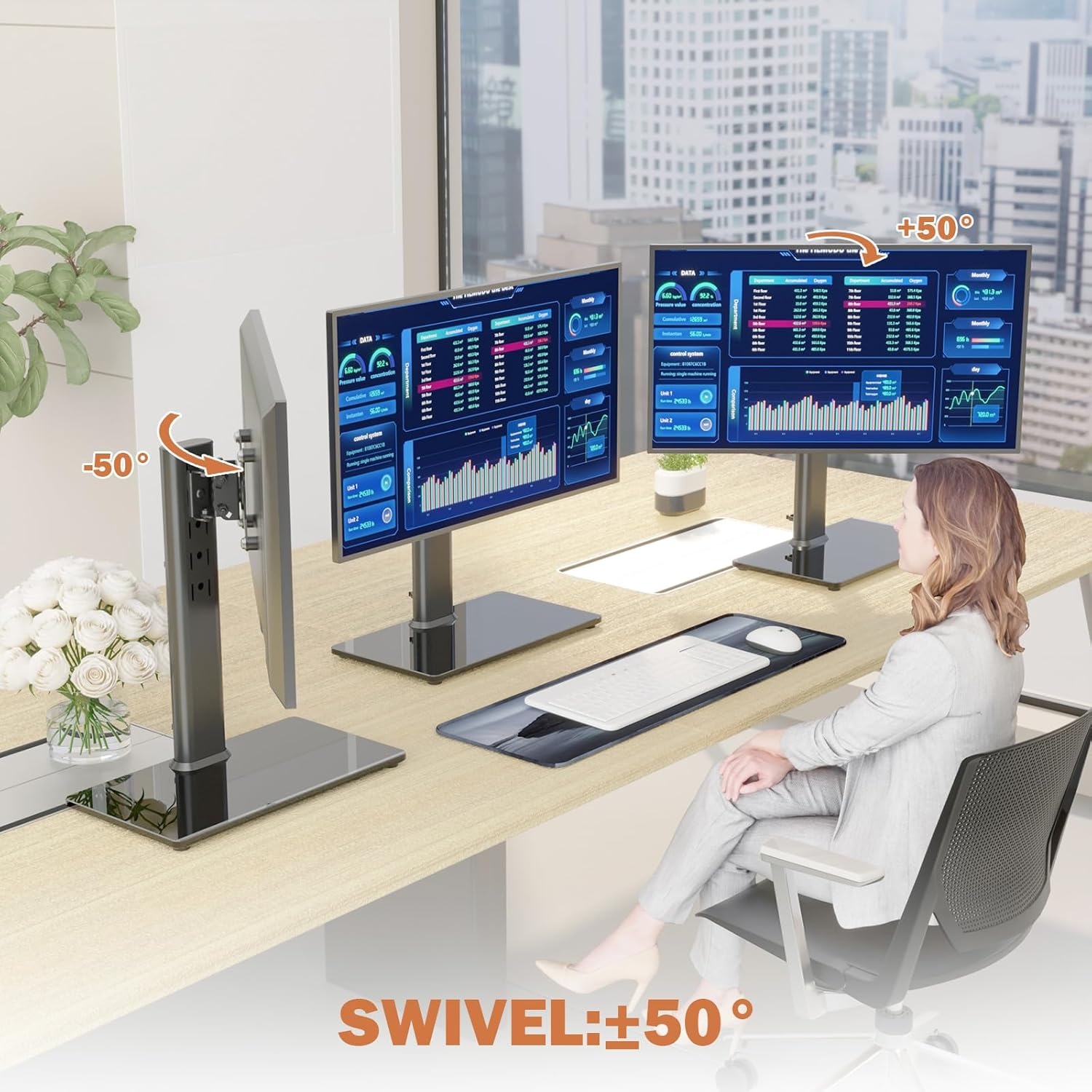 image:imageHemudu 2 Pack Single LCD Computer Monitor FreeStanding Desk Stand Riser for 13 inch to 32 inch Screen with Swivel Height Adjustable Rotation Holds One 1 Screen up to 77LbsHT05B201