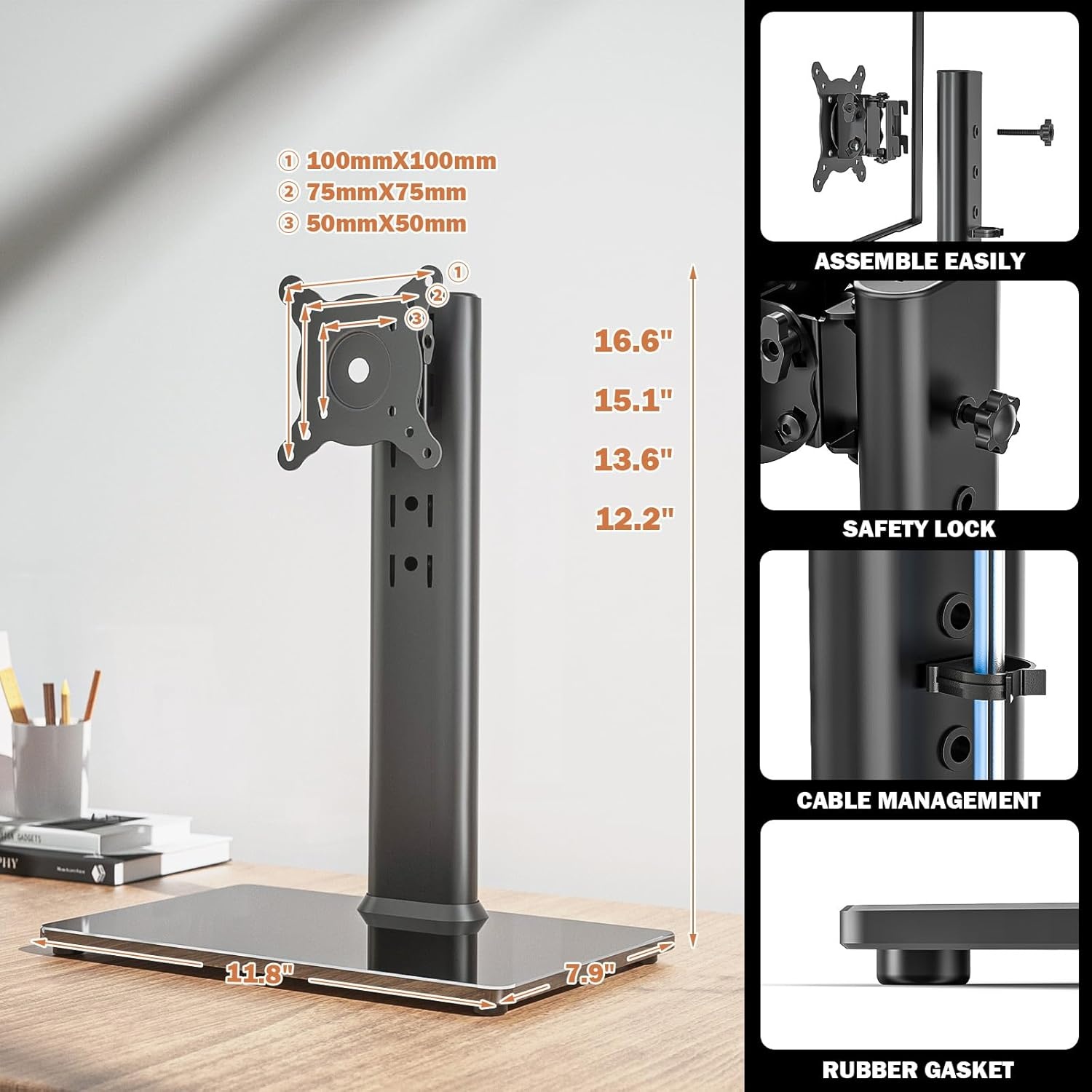image:imageHemudu 2 Pack Single LCD Computer Monitor FreeStanding Desk Stand Riser for 13 inch to 32 inch Screen with Swivel Height Adjustable Rotation Holds One 1 Screen up to 77LbsHT05B201
