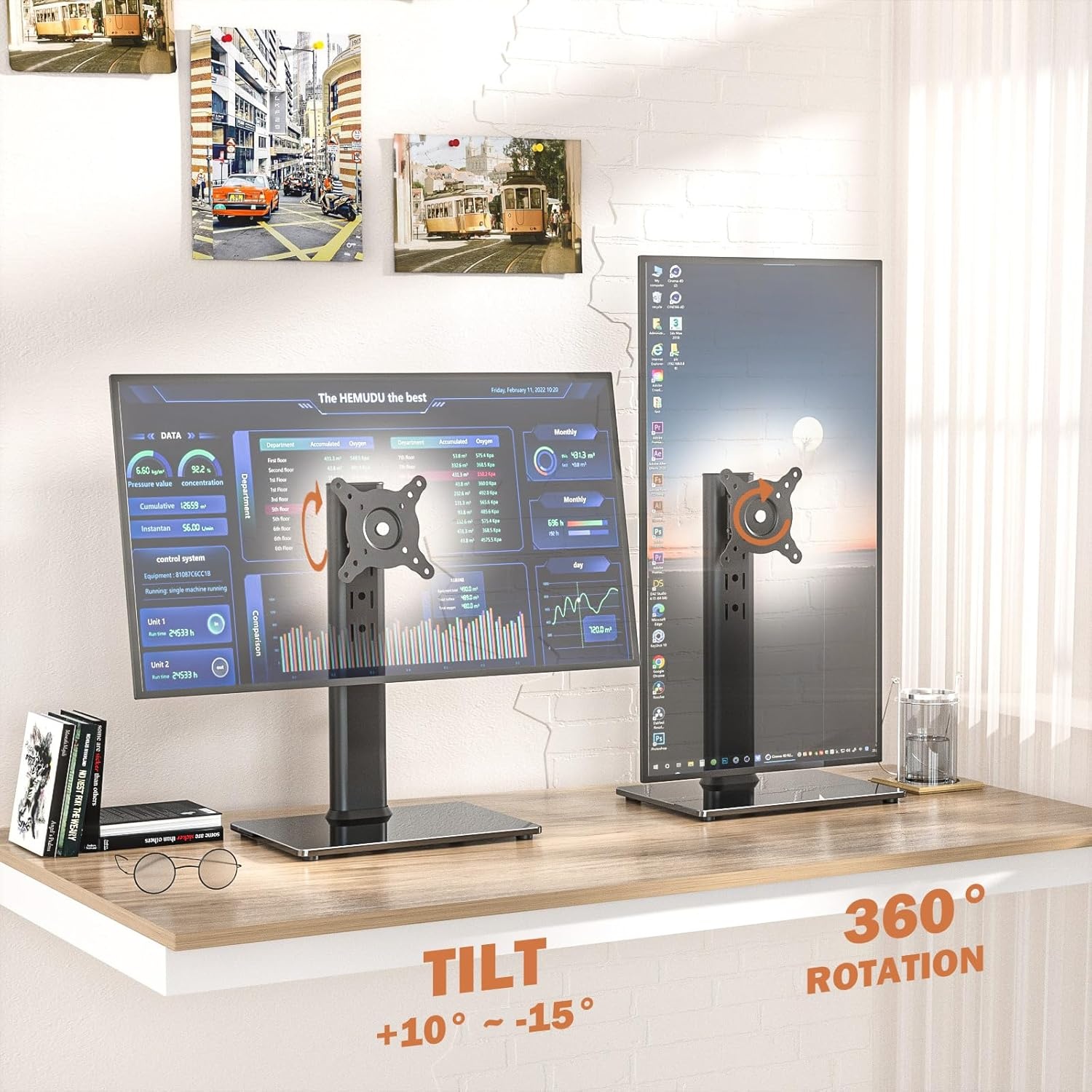 image:imageHemudu 2 Pack Single LCD Computer Monitor FreeStanding Desk Stand Riser for 13 inch to 32 inch Screen with Swivel Height Adjustable Rotation Holds One 1 Screen up to 77LbsHT05B201