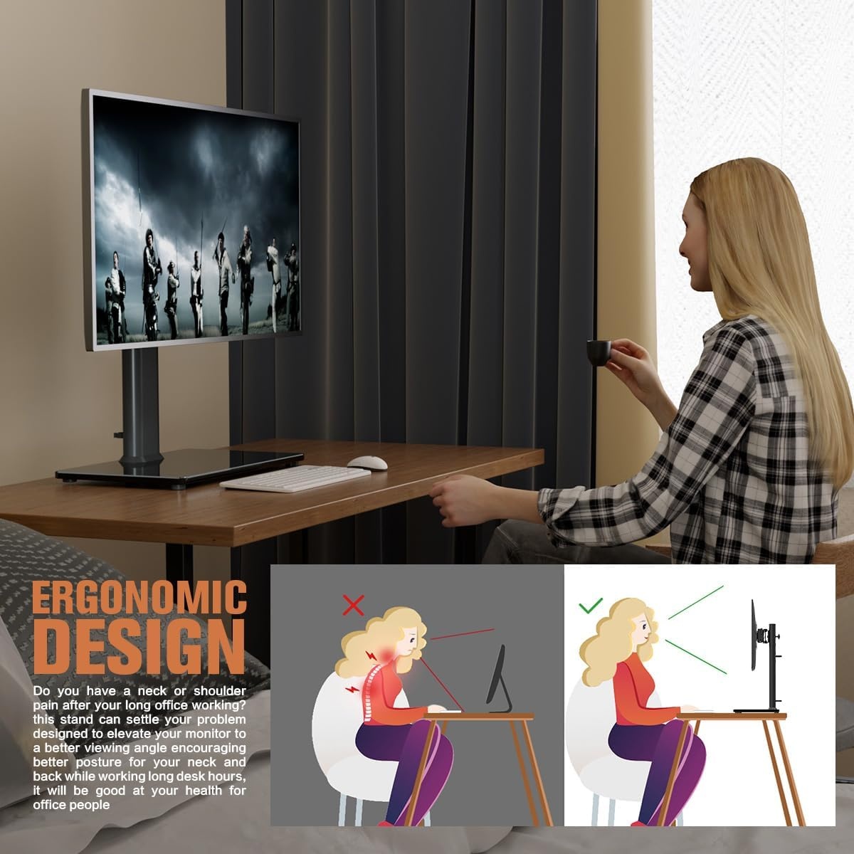image:imageHemudu 2 Pack Single LCD Computer Monitor FreeStanding Desk Stand Riser for 13 inch to 32 inch Screen with Swivel Height Adjustable Rotation Holds One 1 Screen up to 77LbsHT05B201
