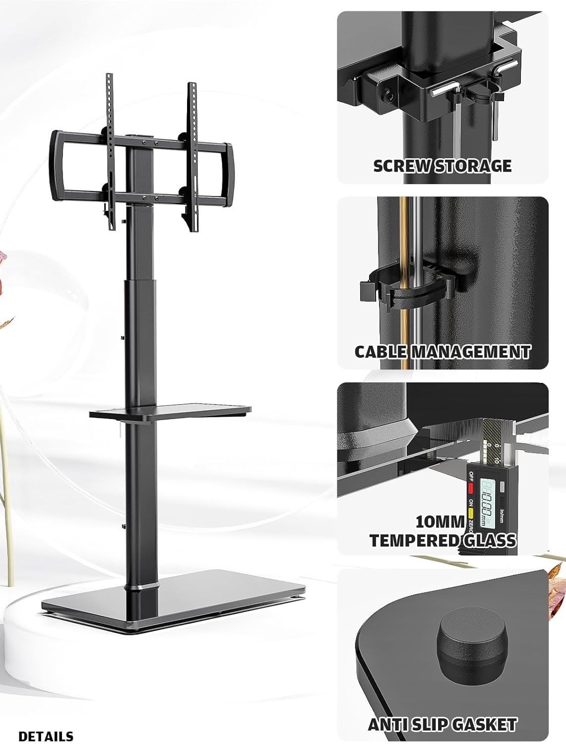image:imageHemudu Mobile TV Stand for 2360 Inch LCD LED FlatCurved Screen TVs TV Cart Holds up to 77Lbs Rolling TV Stand with Tilt Height Adjustable Pole TV Floor Stand with Shelf Max VESA 400x400mm2765 SWIVEL FLOOR TV STAND WITH MOUNT