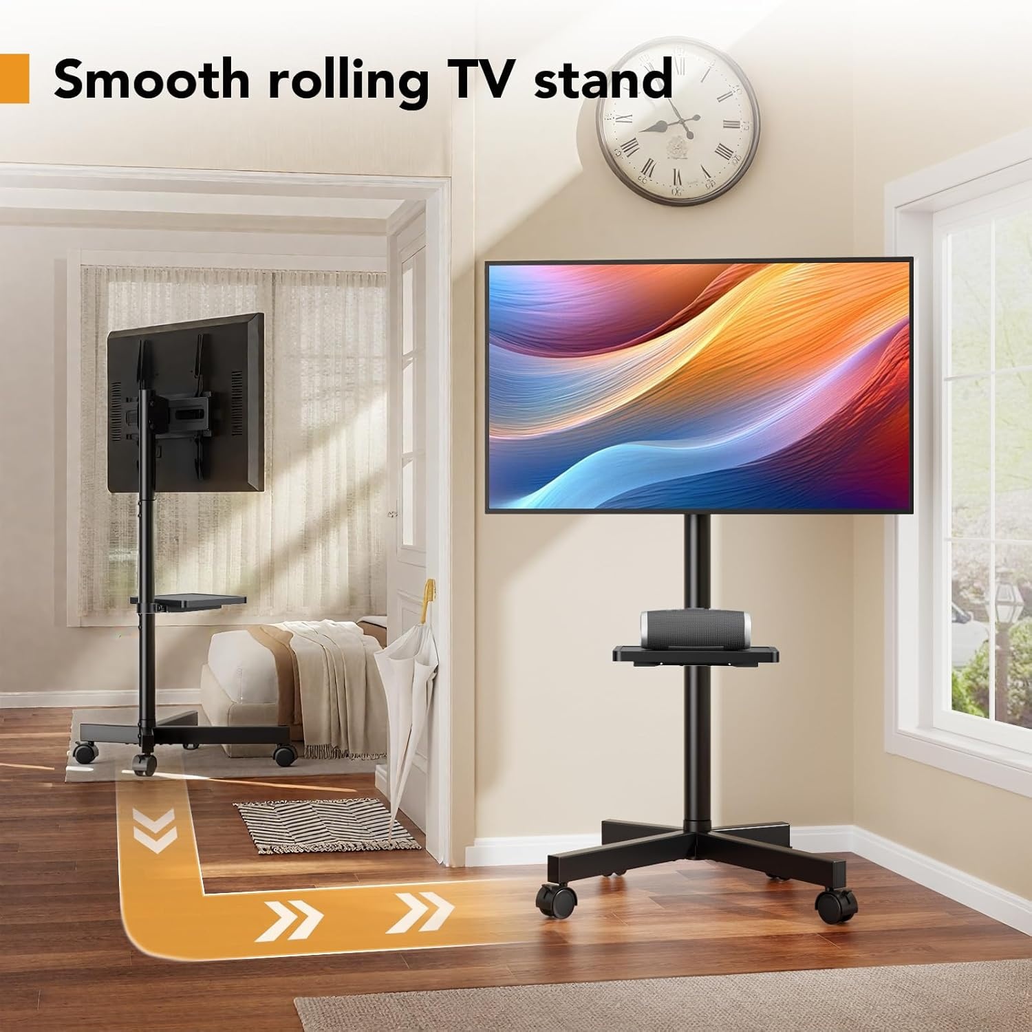 image:imageHemudu Mobile TV Stand for 2360 Inch LCD LED FlatCurved Screen TVs TV Cart Holds up to 77Lbs Rolling TV Stand with Tilt Height Adjustable Pole TV Floor Stand with Shelf Max VESA 400x400mm2360 FLOOR MOBILE TV STAND WITH WHEEL