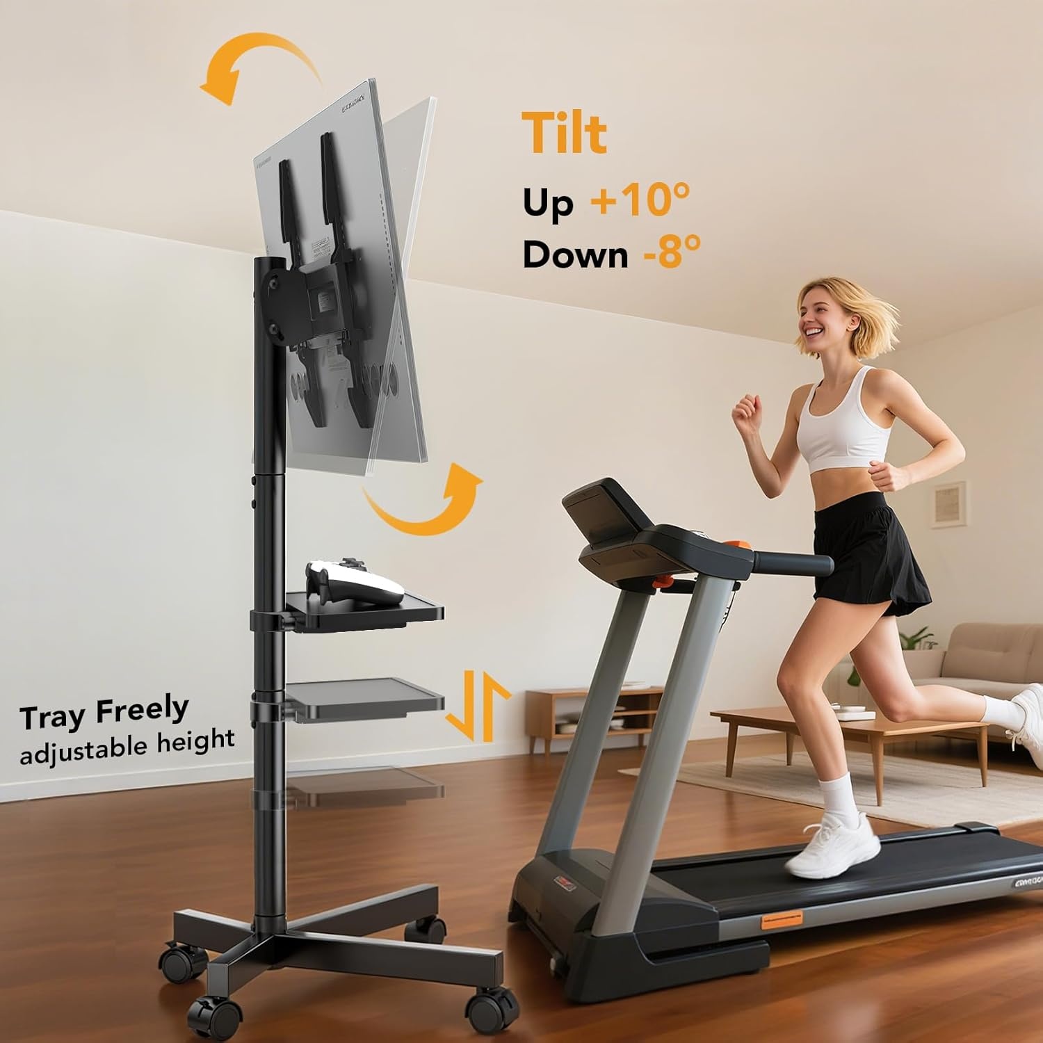 image:imageHemudu Mobile TV Stand for 2360 Inch LCD LED FlatCurved Screen TVs TV Cart Holds up to 77Lbs Rolling TV Stand with Tilt Height Adjustable Pole TV Floor Stand with Shelf Max VESA 400x400mm2360 FLOOR MOBILE TV STAND WITH WHEEL