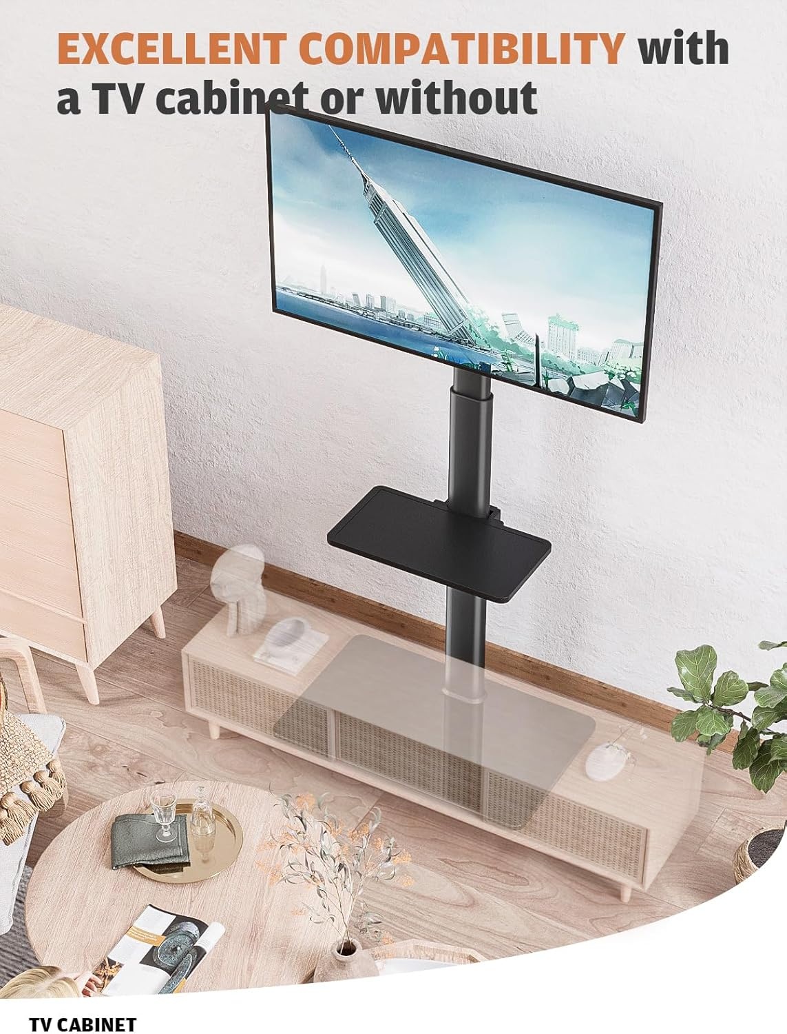 image:imageHemudu Mobile TV Stand for 2360 Inch LCD LED FlatCurved Screen TVs TV Cart Holds up to 77Lbs Rolling TV Stand with Tilt Height Adjustable Pole TV Floor Stand with Shelf Max VESA 400x400mm2765 SWIVEL FLOOR TV STAND WITH MOUNT