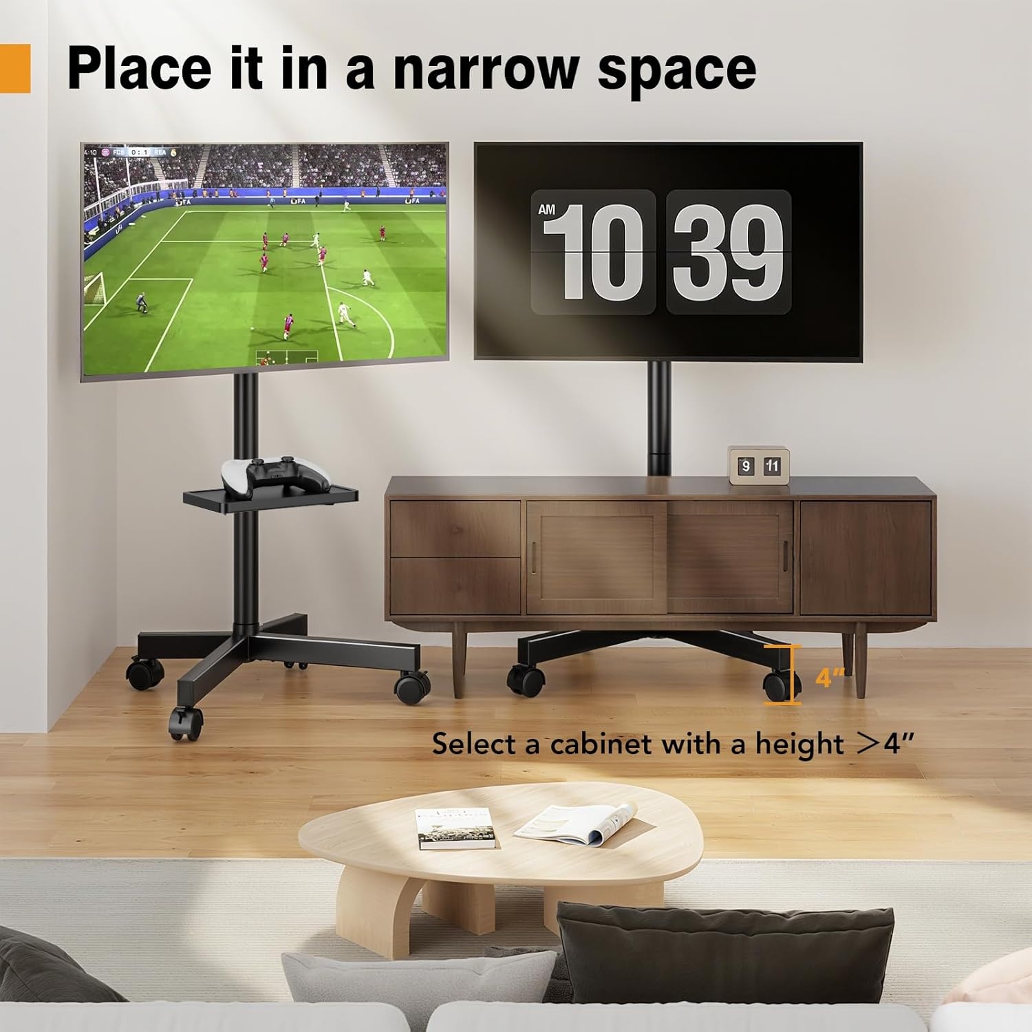 image:imageHemudu Mobile TV Stand for 2360 Inch LCD LED FlatCurved Screen TVs TV Cart Holds up to 77Lbs Rolling TV Stand with Tilt Height Adjustable Pole TV Floor Stand with Shelf Max VESA 400x400mm2360 FLOOR MOBILE TV STAND WITH WHEEL