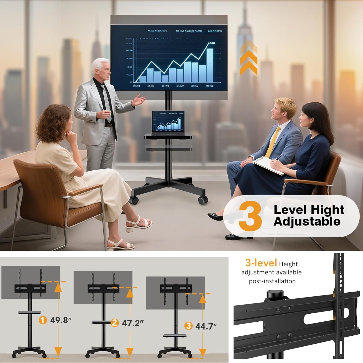image:imageHemudu Mobile TV Stand for 2360 Inch LCD LED FlatCurved Screen TVs TV Cart Holds up to 77Lbs Rolling TV Stand with Tilt Height Adjustable Pole TV Floor Stand with Shelf Max VESA 400x400mm2360 FLOOR MOBILE TV STAND WITH WHEEL