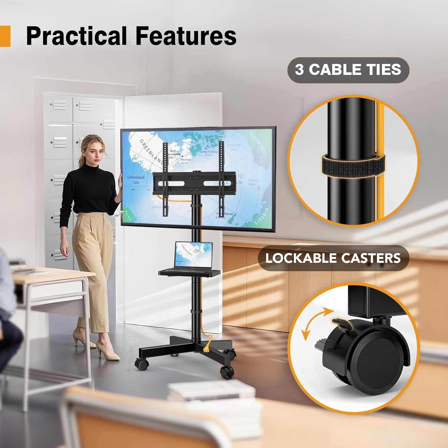 image:imageHemudu Mobile TV Stand for 2360 Inch LCD LED FlatCurved Screen TVs TV Cart Holds up to 77Lbs Rolling TV Stand with Tilt Height Adjustable Pole TV Floor Stand with Shelf Max VESA 400x400mm2360 FLOOR MOBILE TV STAND WITH WHEEL