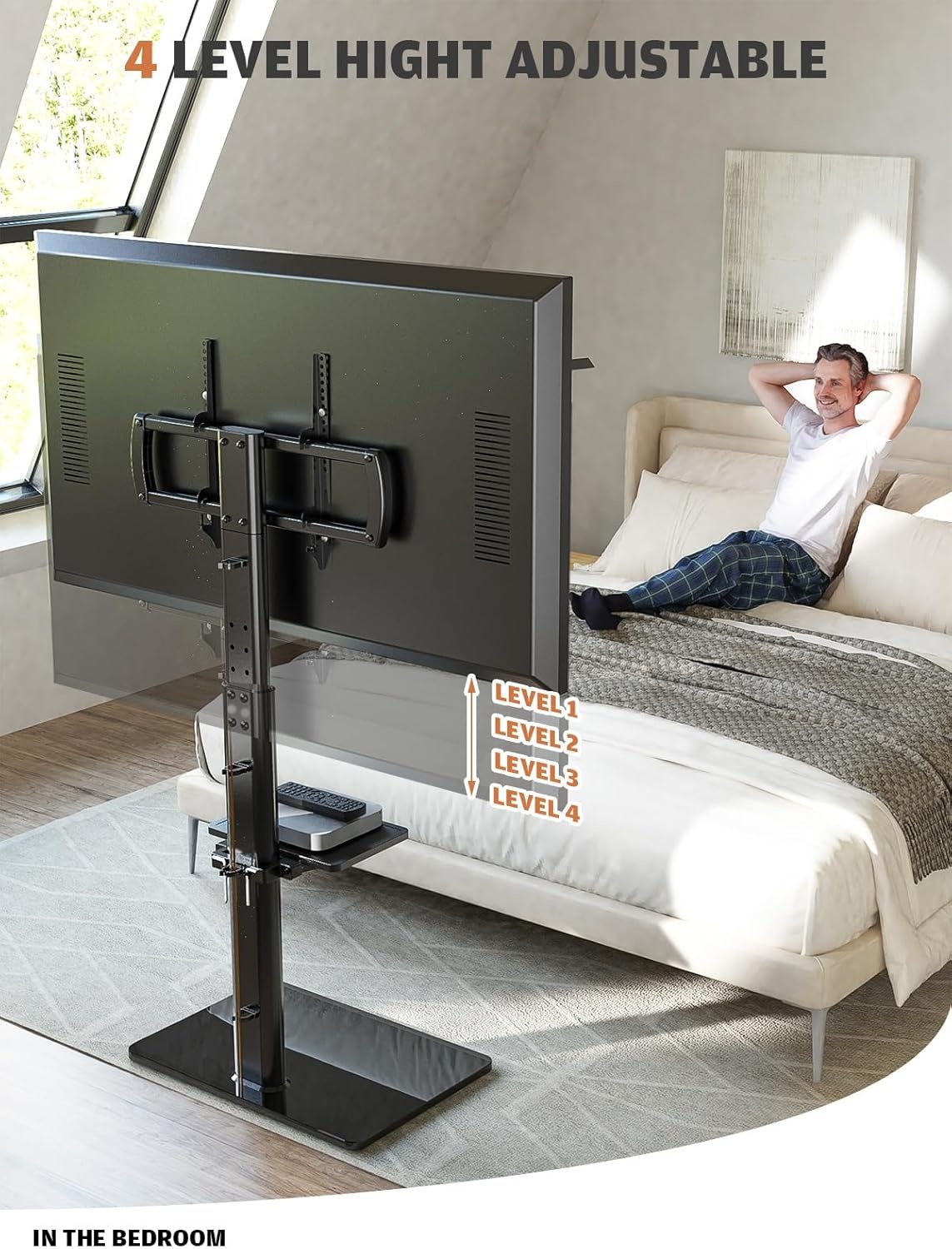 image:imageHemudu Mobile TV Stand for 2360 Inch LCD LED FlatCurved Screen TVs TV Cart Holds up to 77Lbs Rolling TV Stand with Tilt Height Adjustable Pole TV Floor Stand with Shelf Max VESA 400x400mm2765 SWIVEL FLOOR TV STAND WITH MOUNT