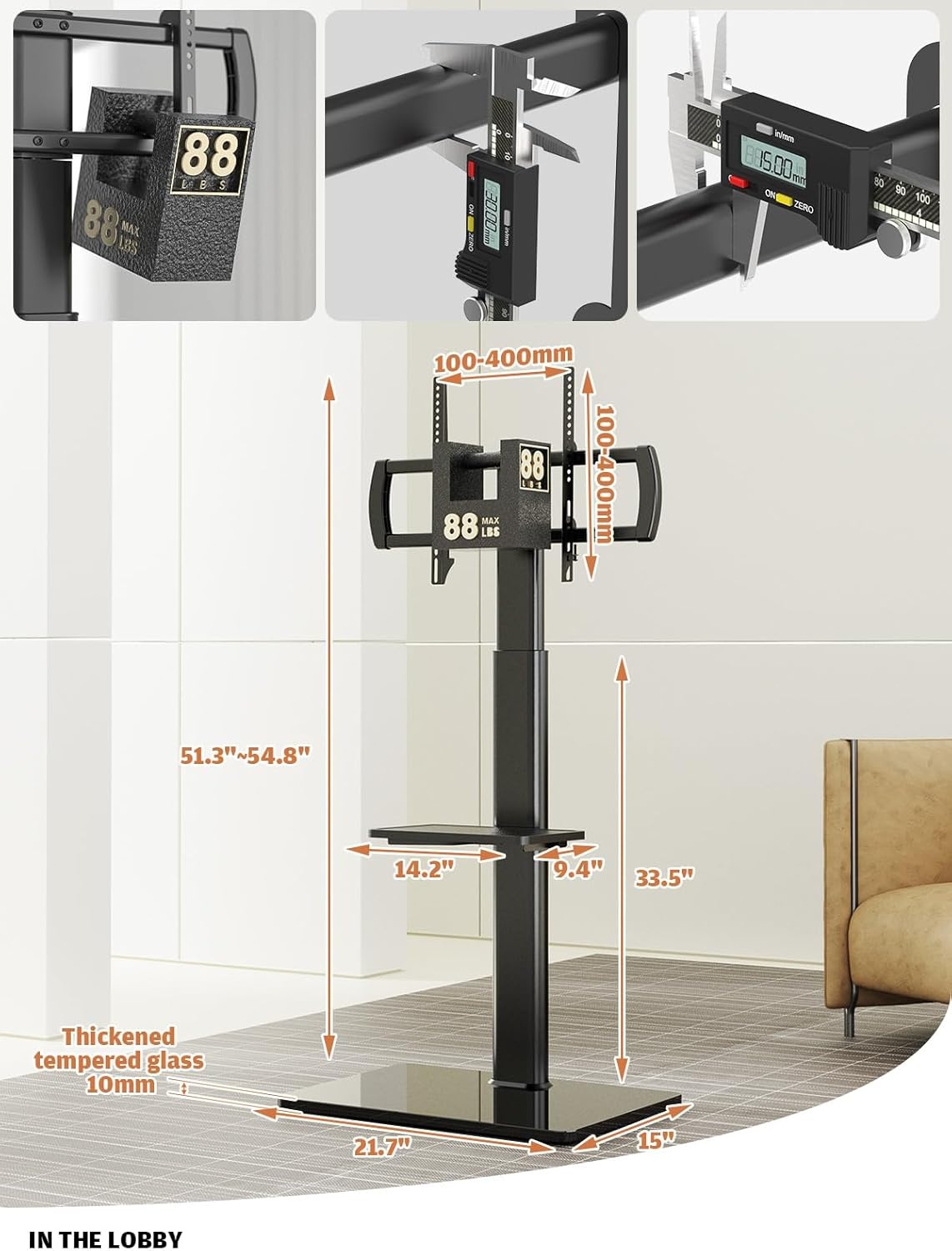 image:imageHemudu Mobile TV Stand for 2360 Inch LCD LED FlatCurved Screen TVs TV Cart Holds up to 77Lbs Rolling TV Stand with Tilt Height Adjustable Pole TV Floor Stand with Shelf Max VESA 400x400mm2765 SWIVEL FLOOR TV STAND WITH MOUNT