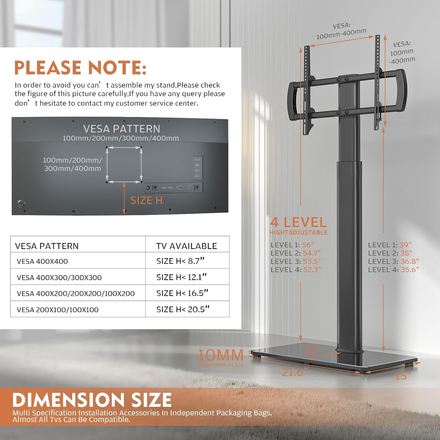 image:imageHemudu Mobile TV Stand for 2360 Inch LCD LED FlatCurved Screen TVs TV Cart Holds up to 77Lbs Rolling TV Stand with Tilt and Height Adjustable Pole TV Floor Stand with Wheels Max VESA 400x400mm2755 SWIVEL FLOOR TV STAND WITH MOUNT