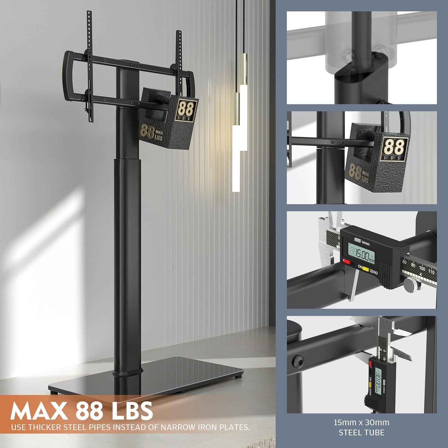 image:imageHemudu Mobile TV Stand for 2360 Inch LCD LED FlatCurved Screen TVs TV Cart Holds up to 77Lbs Rolling TV Stand with Tilt and Height Adjustable Pole TV Floor Stand with Wheels Max VESA 400x400mm2755 SWIVEL FLOOR TV STAND WITH MOUNT