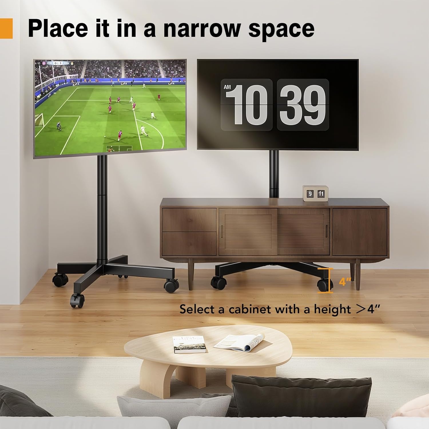 image:imageHemudu Mobile TV Stand for 2360 Inch LCD LED FlatCurved Screen TVs TV Cart Holds up to 77Lbs Rolling TV Stand with Tilt and Height Adjustable Pole TV Floor Stand with Wheels Max VESA 400x400mm2360 SWIVEL MOBILE TV STAND WITH WHEEL