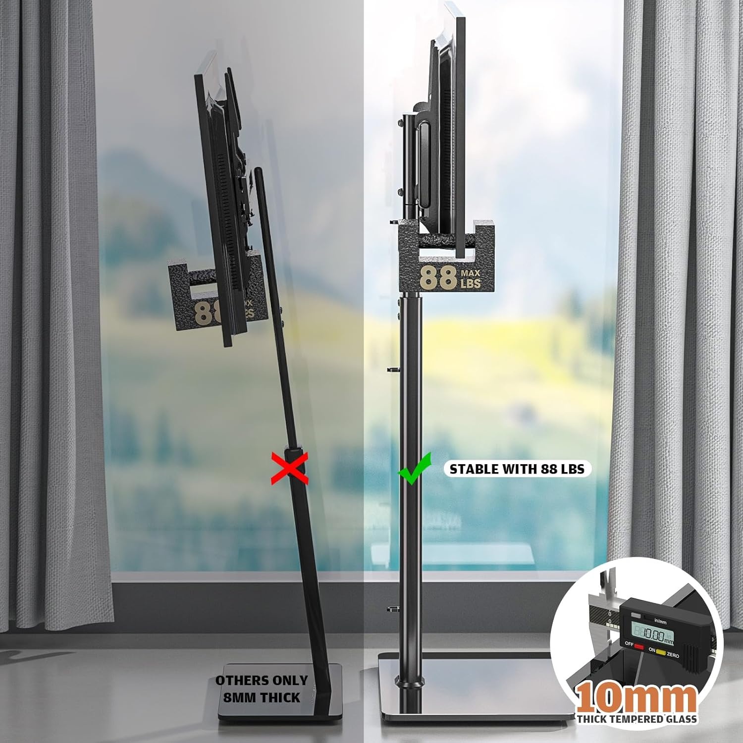 image:imageHemudu Mobile TV Stand for 2360 Inch LCD LED FlatCurved Screen TVs TV Cart Holds up to 77Lbs Rolling TV Stand with Tilt and Height Adjustable Pole TV Floor Stand with Wheels Max VESA 400x400mm2755 SWIVEL FLOOR TV STAND WITH MOUNT