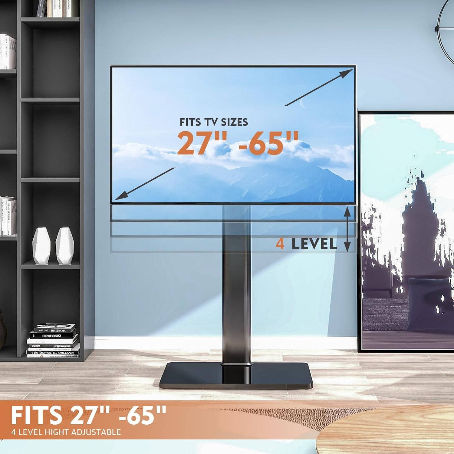 image:imageHemudu Mobile TV Stand for 2360 Inch LCD LED FlatCurved Screen TVs TV Cart Holds up to 77Lbs Rolling TV Stand with Tilt and Height Adjustable Pole TV Floor Stand with Wheels Max VESA 400x400mm2755 SWIVEL FLOOR TV STAND WITH MOUNT