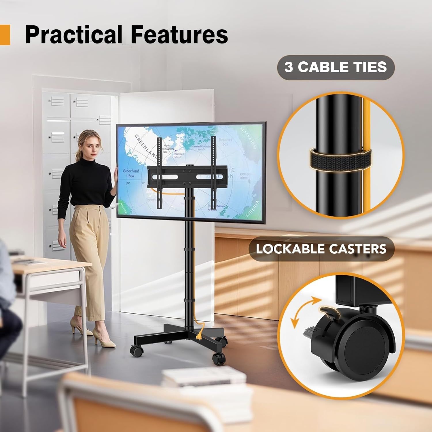image:imageHemudu Mobile TV Stand for 2360 Inch LCD LED FlatCurved Screen TVs TV Cart Holds up to 77Lbs Rolling TV Stand with Tilt and Height Adjustable Pole TV Floor Stand with Wheels Max VESA 400x400mm2360 SWIVEL MOBILE TV STAND WITH WHEEL