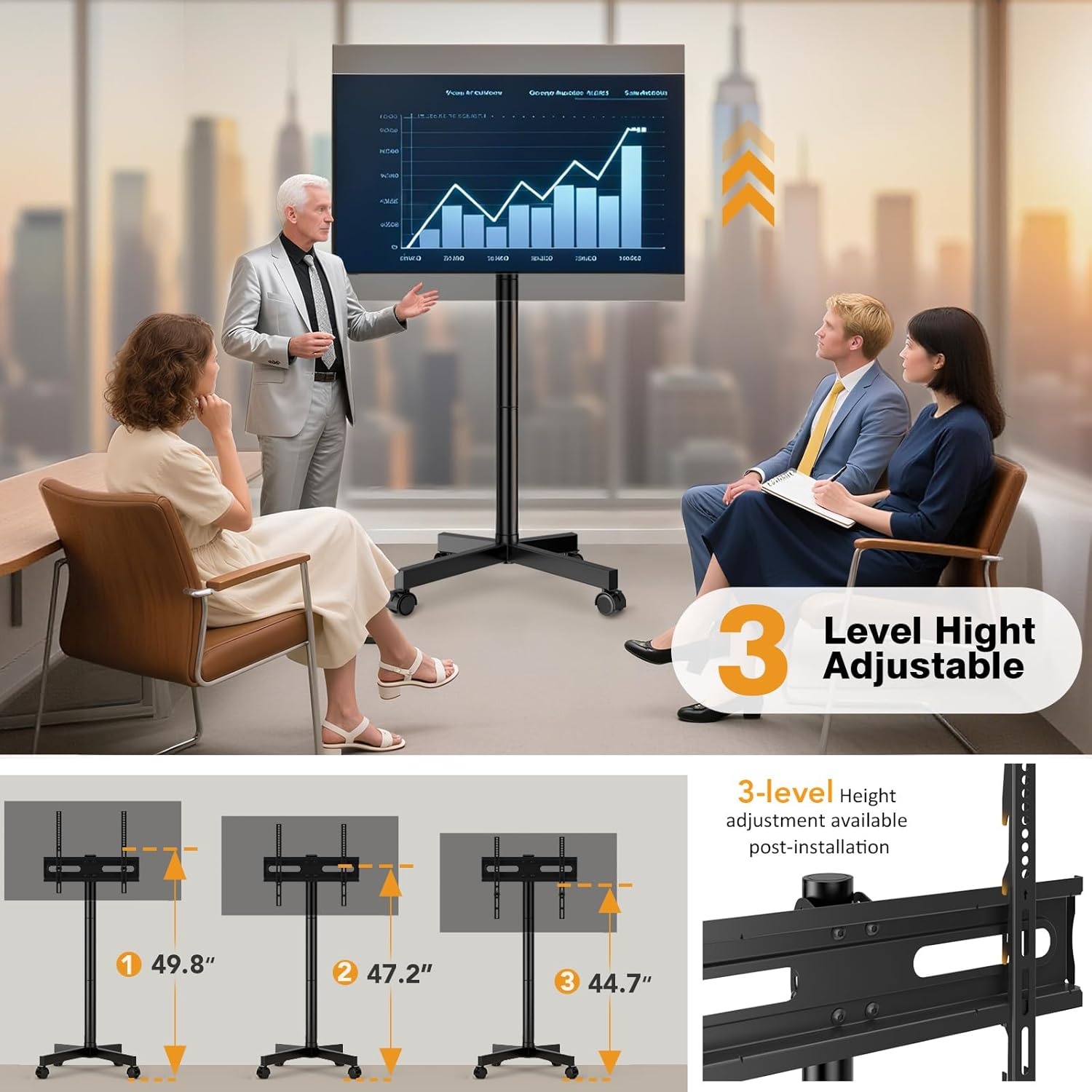 image:imageHemudu Mobile TV Stand for 2360 Inch LCD LED FlatCurved Screen TVs TV Cart Holds up to 77Lbs Rolling TV Stand with Tilt and Height Adjustable Pole TV Floor Stand with Wheels Max VESA 400x400mm2360 SWIVEL MOBILE TV STAND WITH WHEEL