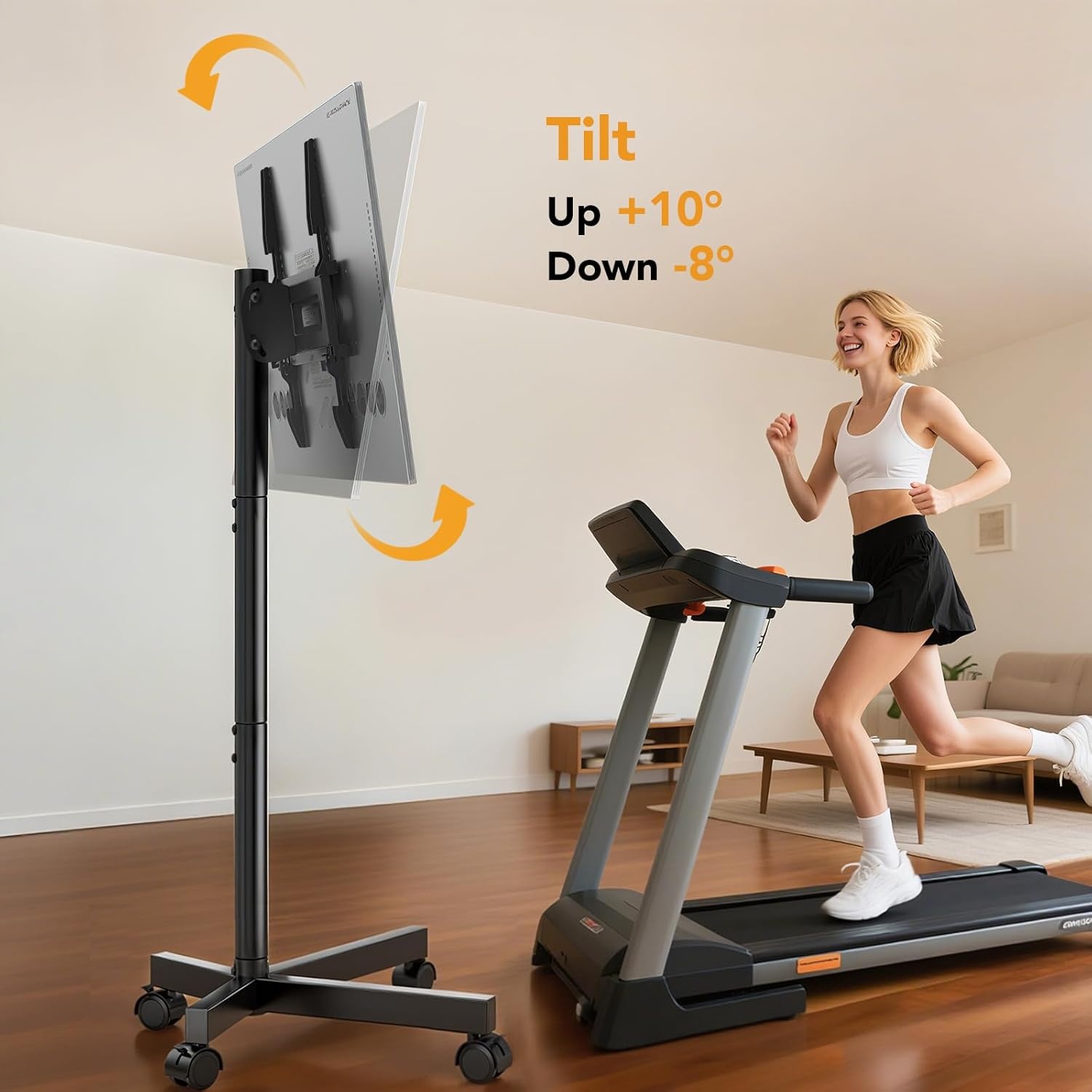 image:imageHemudu Mobile TV Stand for 2360 Inch LCD LED FlatCurved Screen TVs TV Cart Holds up to 77Lbs Rolling TV Stand with Tilt and Height Adjustable Pole TV Floor Stand with Wheels Max VESA 400x400mm2360 SWIVEL MOBILE TV STAND WITH WHEEL