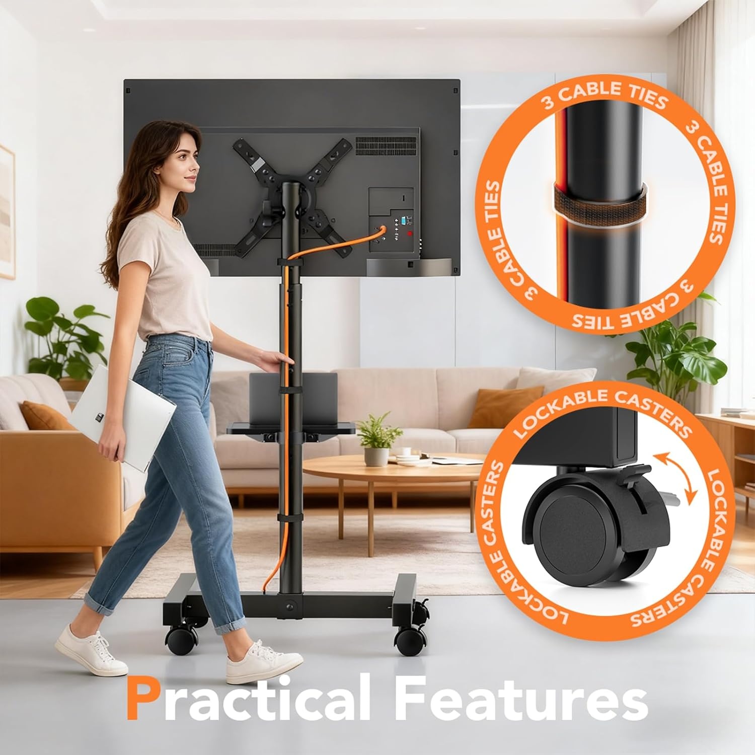 image:imageMobile TV Floor Stand for 1350 inch LCD LED FlatCurved Panel Screen TVs up to 44 lbs Height Adjustable TV Stand Mount with VESA 200x200 Portable TV Stand with Tilt Function HT1007BM1350 Swivel Floor Tv Stand With Shelf