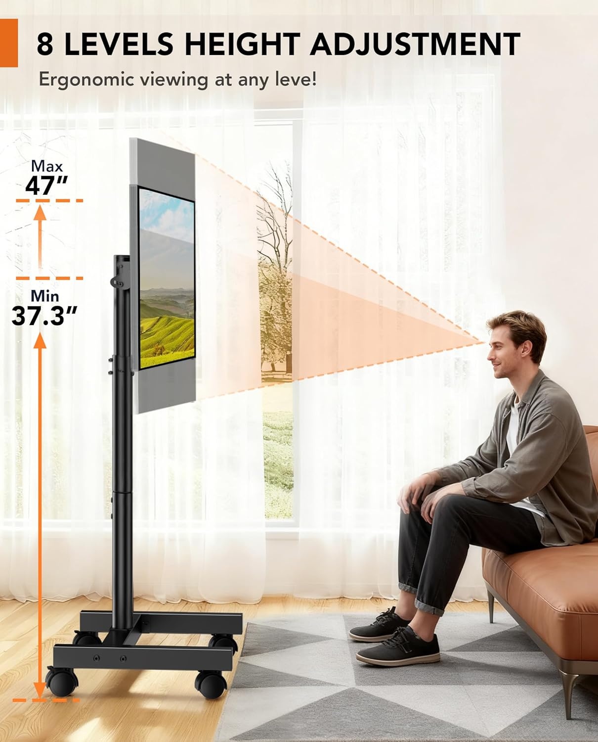 image:imageMobile TV Floor Stand for 1350 inch LCD LED FlatCurved Panel Screen TVs up to 44 lbs Height Adjustable TV Stand Mount with VESA 200x200 Portable TV Stand with Tilt Function HT1007BM1350 SWIVEL FLOOR TV STAND