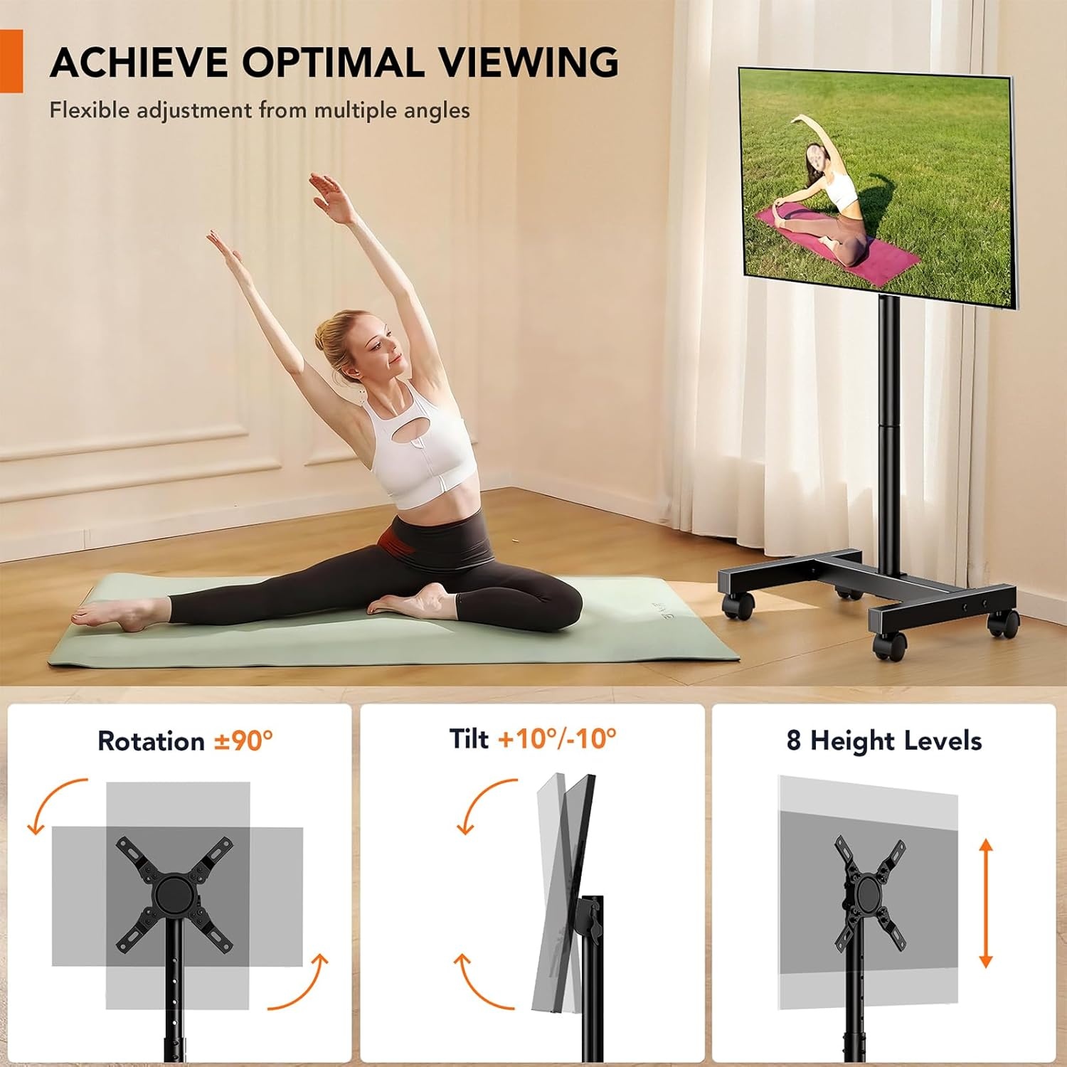 image:imageMobile TV Floor Stand for 1350 inch LCD LED FlatCurved Panel Screen TVs up to 44 lbs Height Adjustable TV Stand Mount with VESA 200x200 Portable TV Stand with Tilt Function HT1007BM1350 SWIVEL FLOOR TV STAND