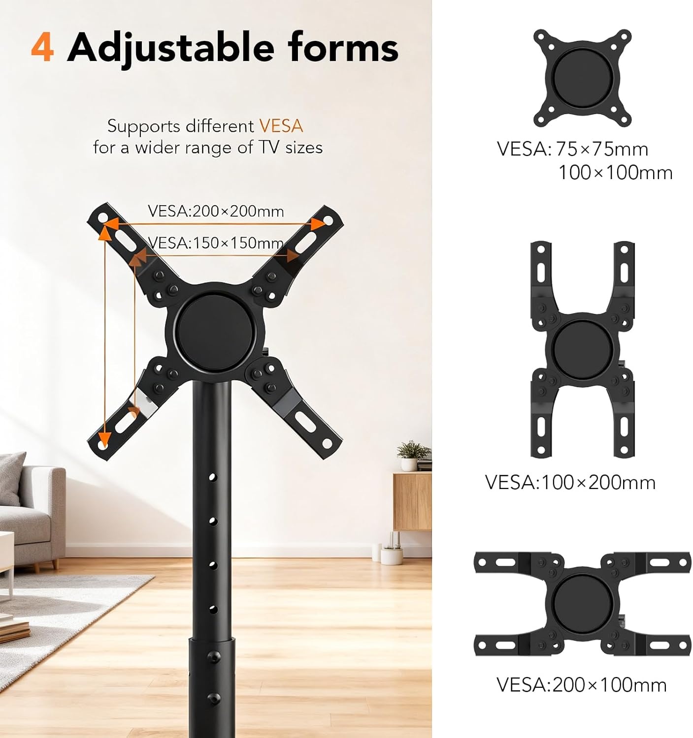 image:imageMobile TV Floor Stand for 1350 inch LCD LED FlatCurved Panel Screen TVs up to 44 lbs Height Adjustable TV Stand Mount with VESA 200x200 Portable TV Stand with Tilt Function HT1007BM1350 Swivel Floor Tv Stand With Shelf