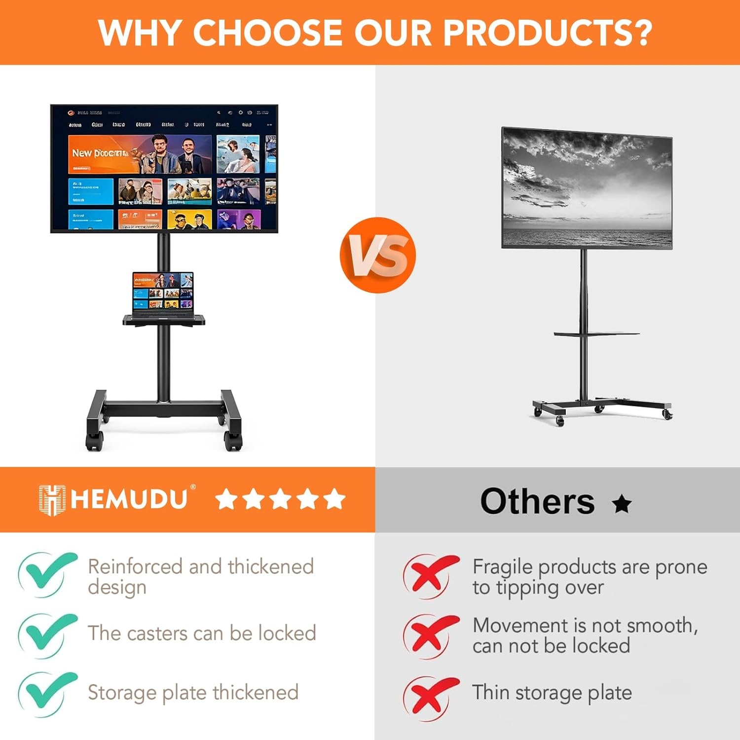 image:imageMobile TV Floor Stand for 1350 inch LCD LED FlatCurved Panel Screen TVs up to 44 lbs Height Adjustable TV Stand Mount with VESA 200x200 Portable TV Stand with Tilt Function HT1007BM1350 Swivel Floor Tv Stand With Shelf