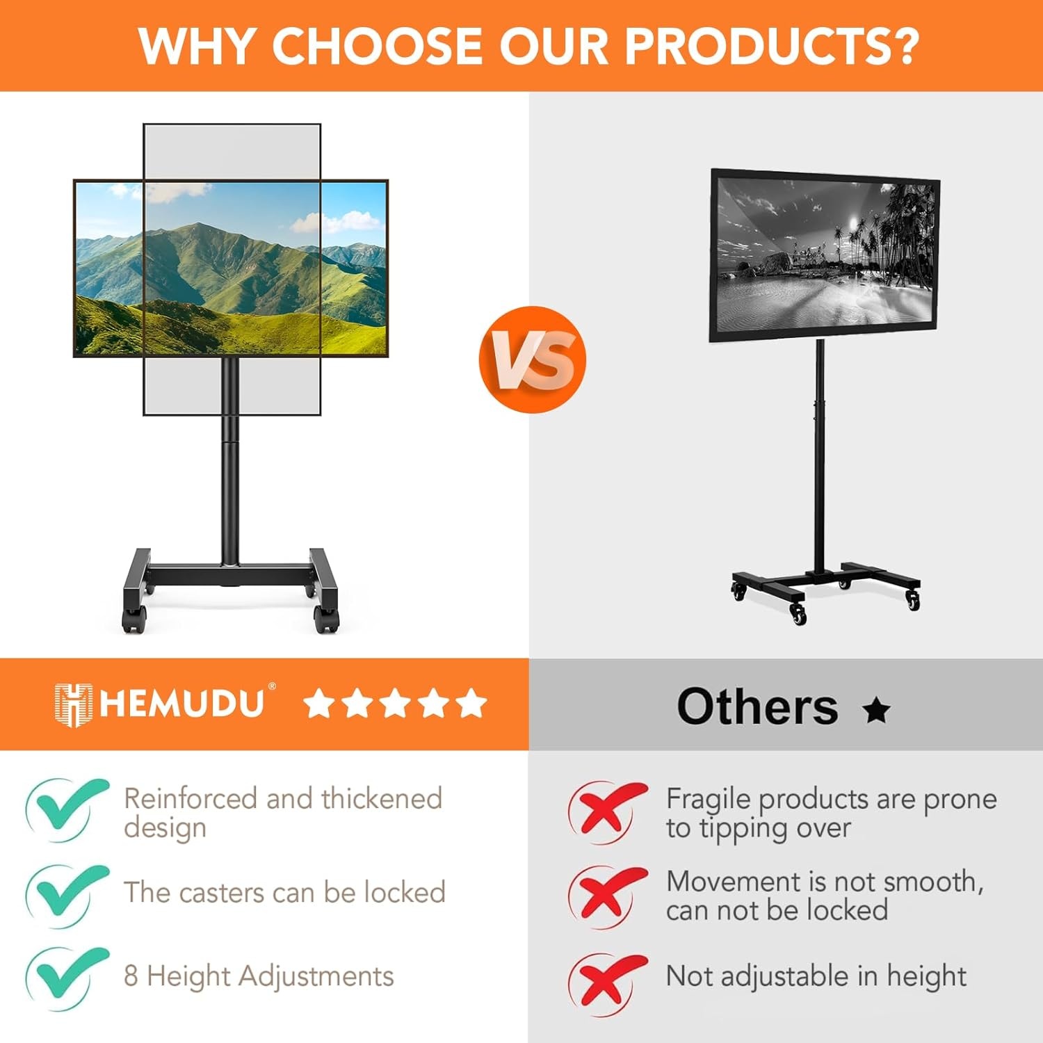 image:imageMobile TV Floor Stand for 1350 inch LCD LED FlatCurved Panel Screen TVs up to 44 lbs Height Adjustable TV Stand Mount with VESA 200x200 Portable TV Stand with Tilt Function HT1007BM1350 SWIVEL FLOOR TV STAND